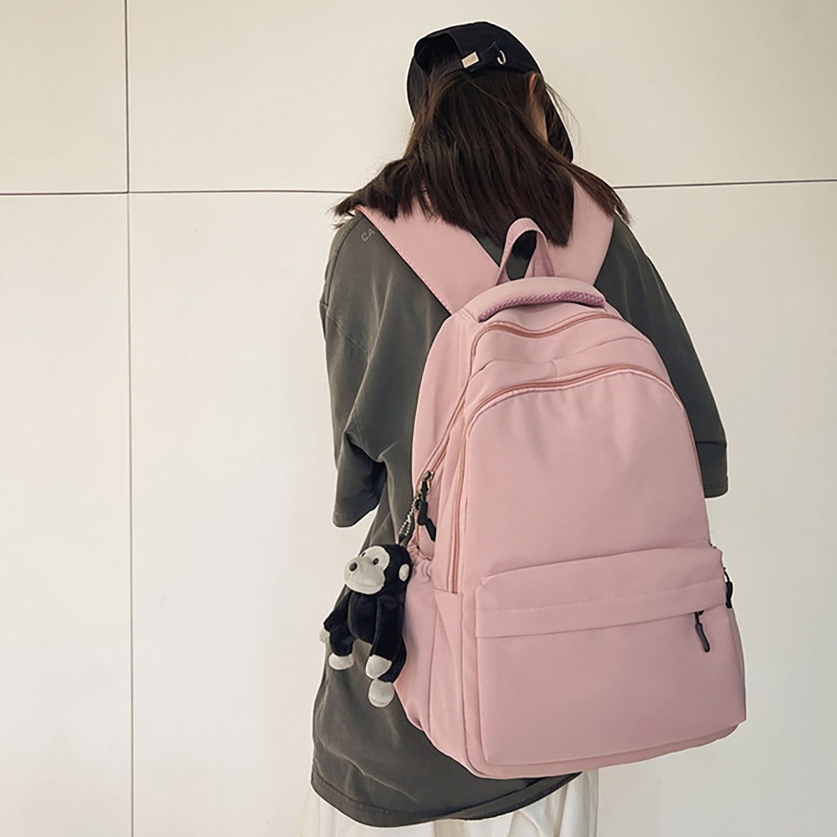 1 Piece Travel Backpack with Detachable Bear Charm, Laptop Book Bag for School, Work and Daily Travel, Black 3, 21.8 x 27.9 cm