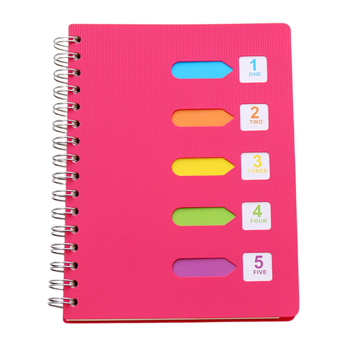 5 Subject Spiral Notebook, College Ruled A5 Notebook with Removable Divider Tabs and 220 Pages for Notes, Hot Pink, 5 x 7 in