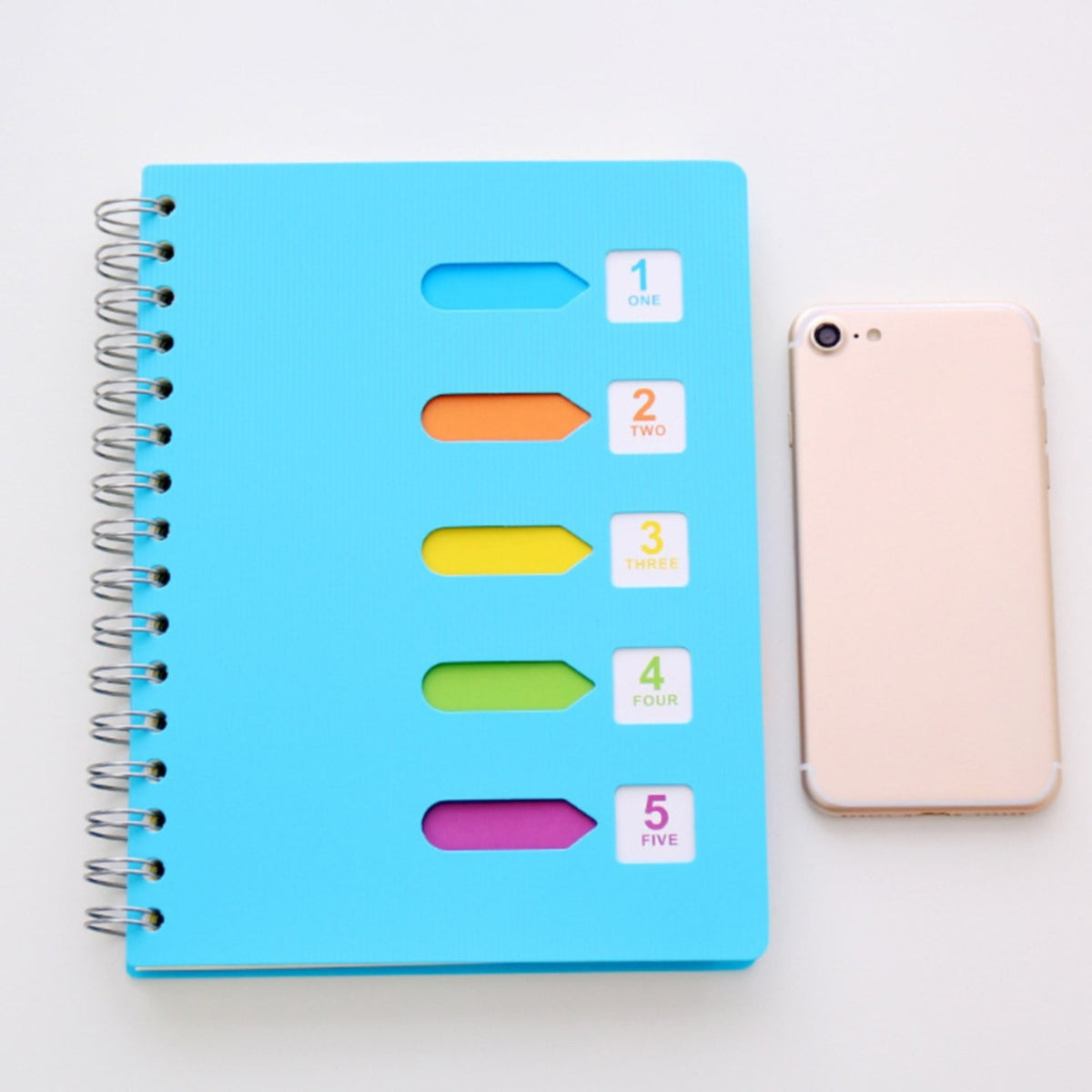 5 Subject Spiral Notebook, College Ruled A5 Notebook with Removable Divider Tabs and 220 Pages for Notes, Hot Pink, 5 x 7 in