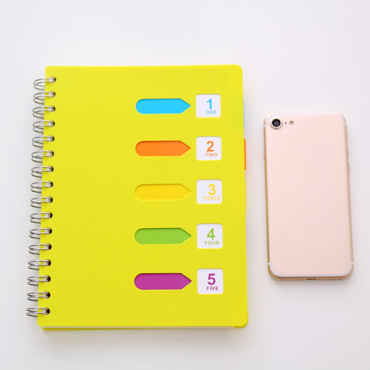 5 Subject Spiral Notebook, College Ruled A5 Notebook with Removable Divider Tabs and 220 Pages for Notes, Hot Pink, 5 x 7 in