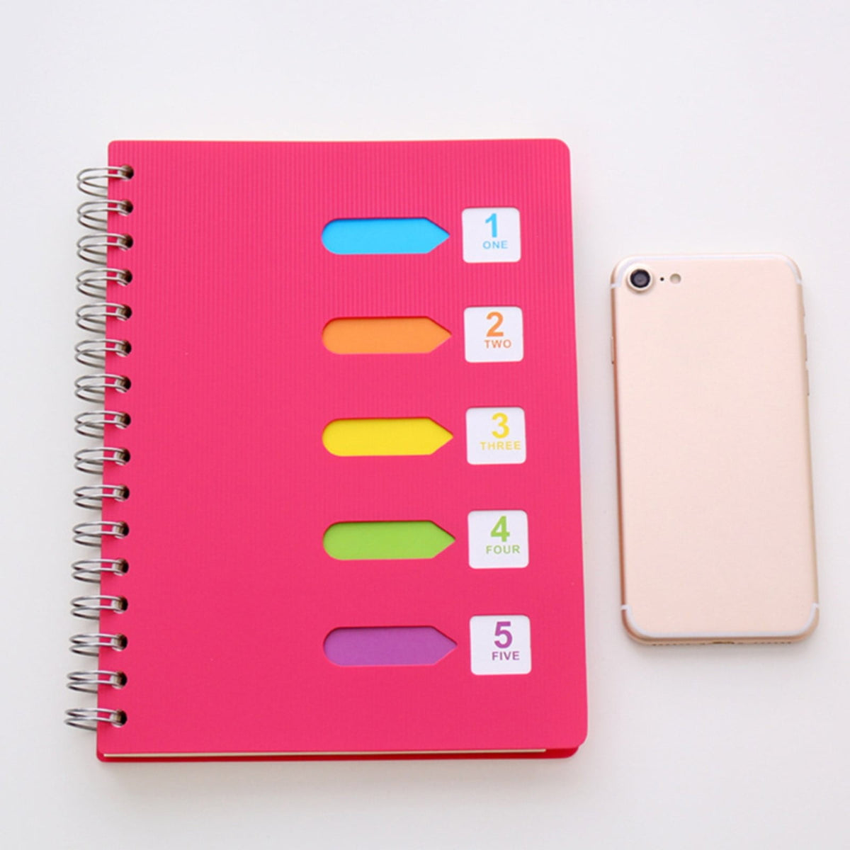 5 Subject Spiral Notebook, College Ruled A5 Notebook with Removable Divider Tabs and 220 Pages for Notes, Hot Pink, 5 x 7 in
