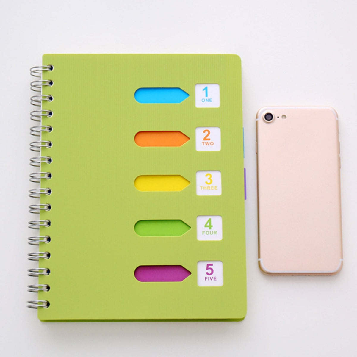 5 Subject Spiral Notebook, College Ruled A5 Notebook with Removable Divider Tabs and 220 Pages for Notes, Light Green, 5 x 7 in