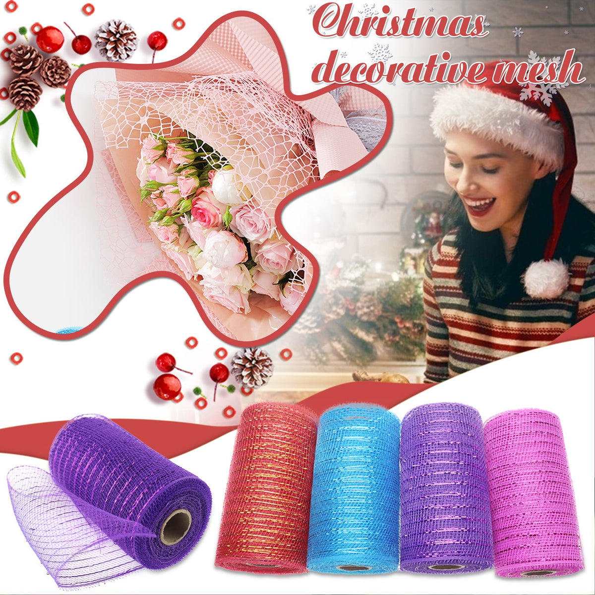Poly Mesh Ribbon,6x338 Inch,Red Foil Mesh for Wreaths,Swags and Christmas Tree Decoration Ribbli Metallic Mesh Ribbon, Red Foil Mesh for Wreaths, Swags and Christmas Tree Decoration(Z1-Purple) Z1-Blue