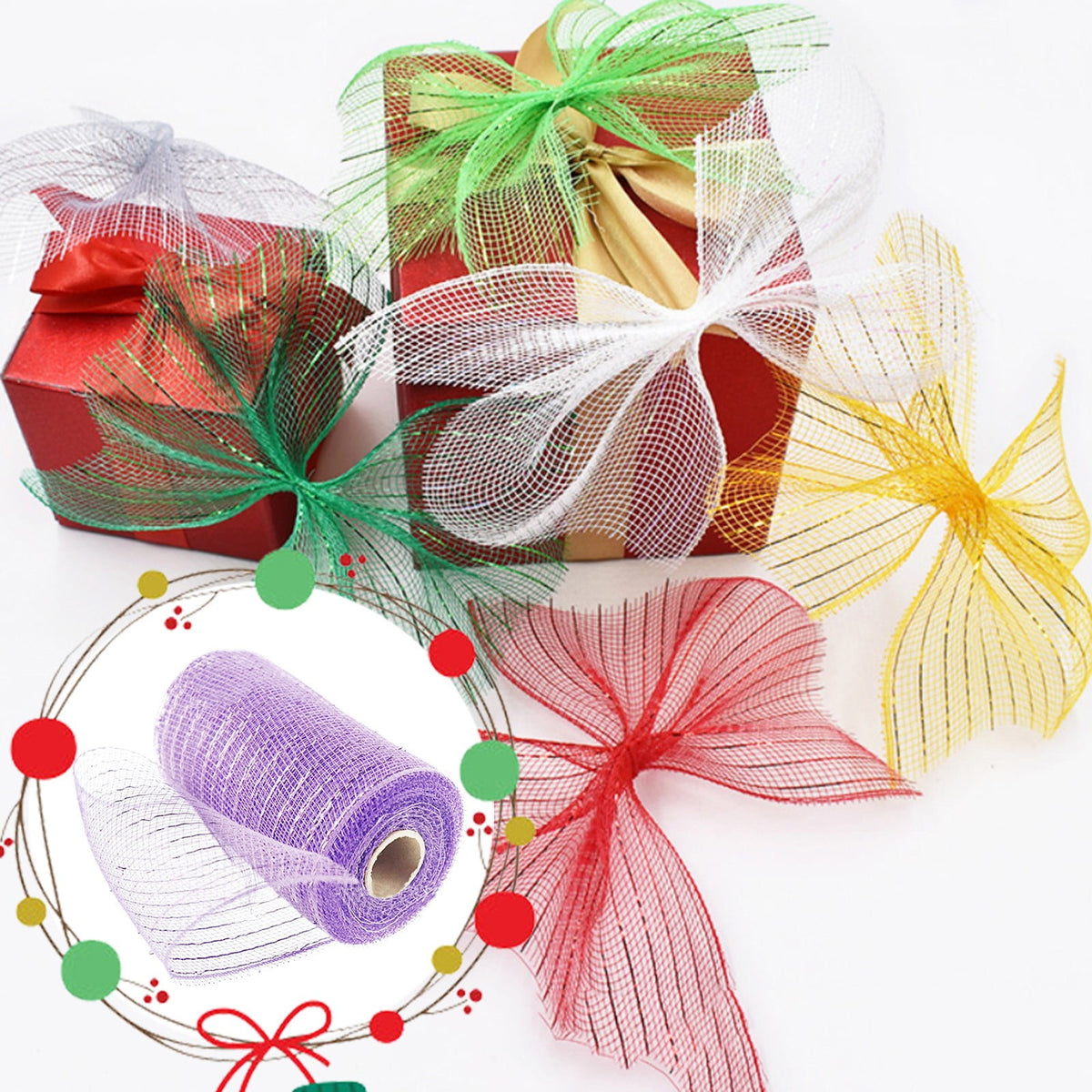 Poly Mesh Ribbon,6x338 Inch,Red Foil Mesh for Wreaths,Swags and Christmas Tree Decoration Ribbli Metallic Mesh Ribbon, Red Foil Mesh for Wreaths, Swags and Christmas Tree Decoration(Z1-Purple) light purple