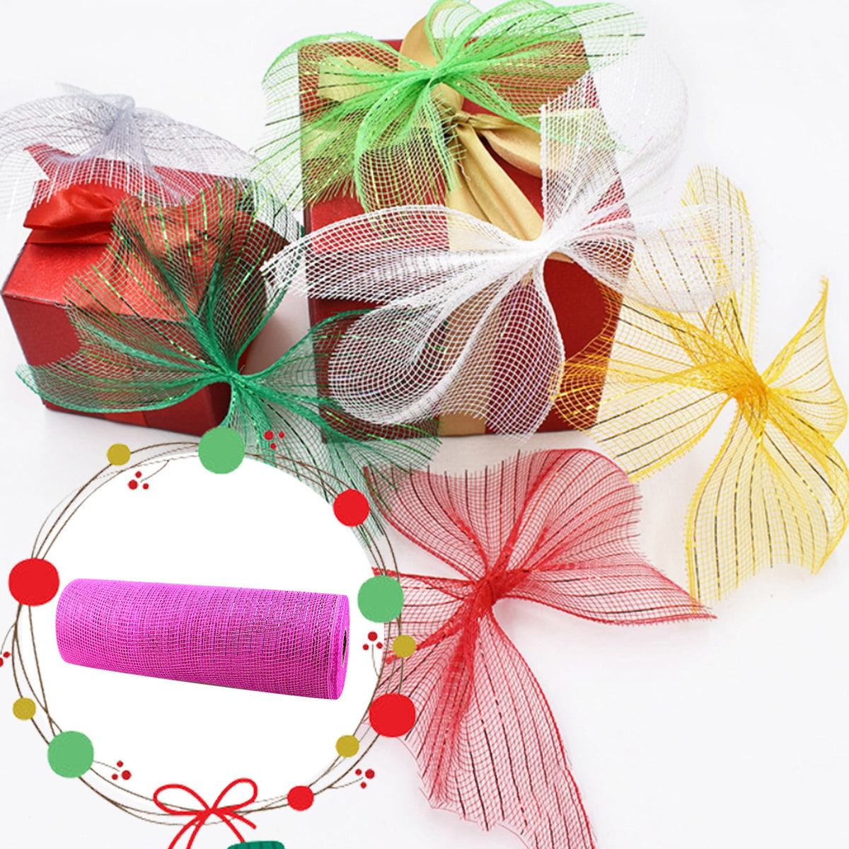 Poly Mesh Ribbon,6x338 Inch,Red Foil Mesh for Wreaths,Swags and Christmas Tree Decoration Ribbli Metallic Mesh Ribbon, Red Foil Mesh for Wreaths, Swags and Christmas Tree Decoration(Z1-Purple) pink