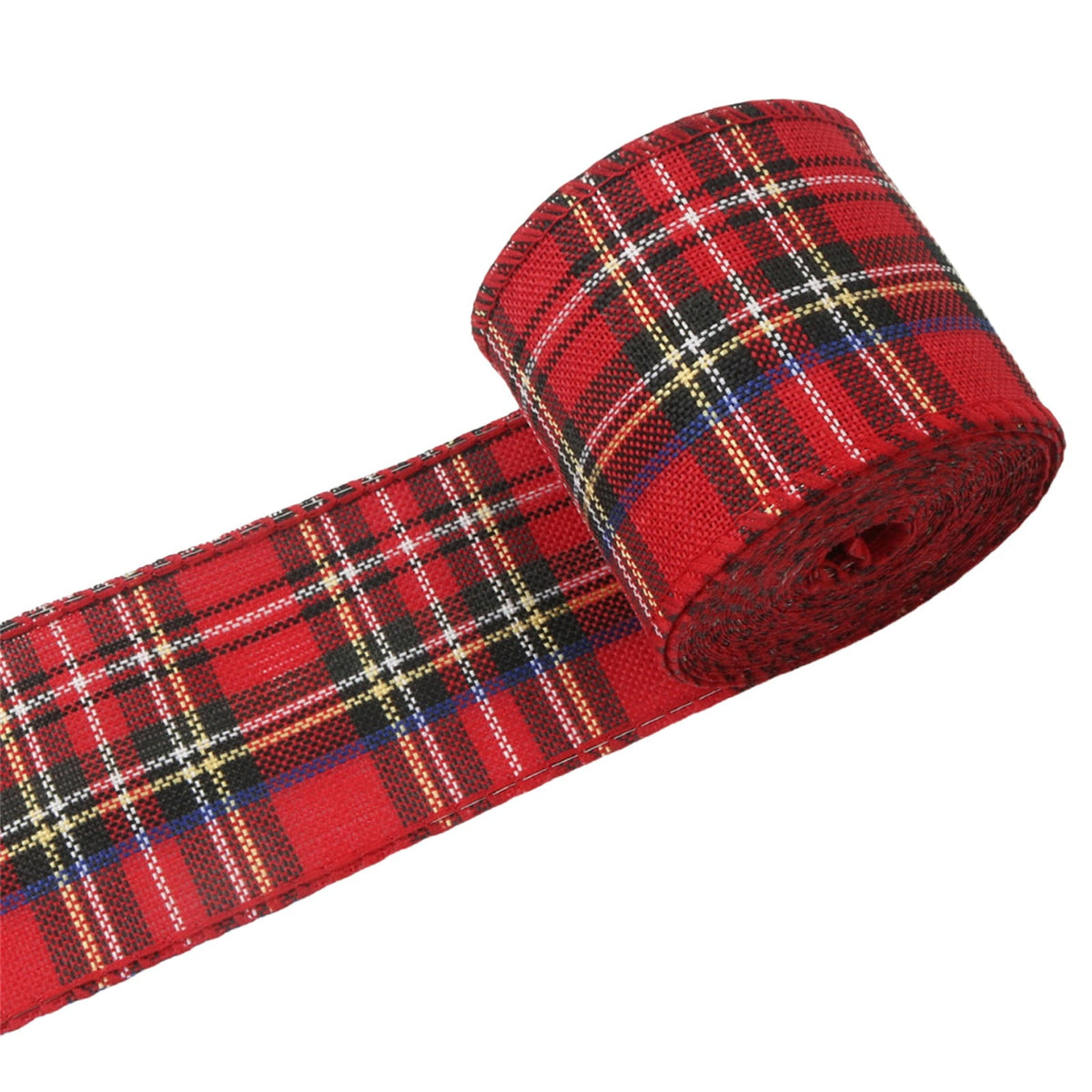 1 Roll Wired Edge Christmas Plaid Ribbon, Tartan Decorative Wrapping Ribbon for Gift Bows, Wreaths, Trees and Craft Projects, Red