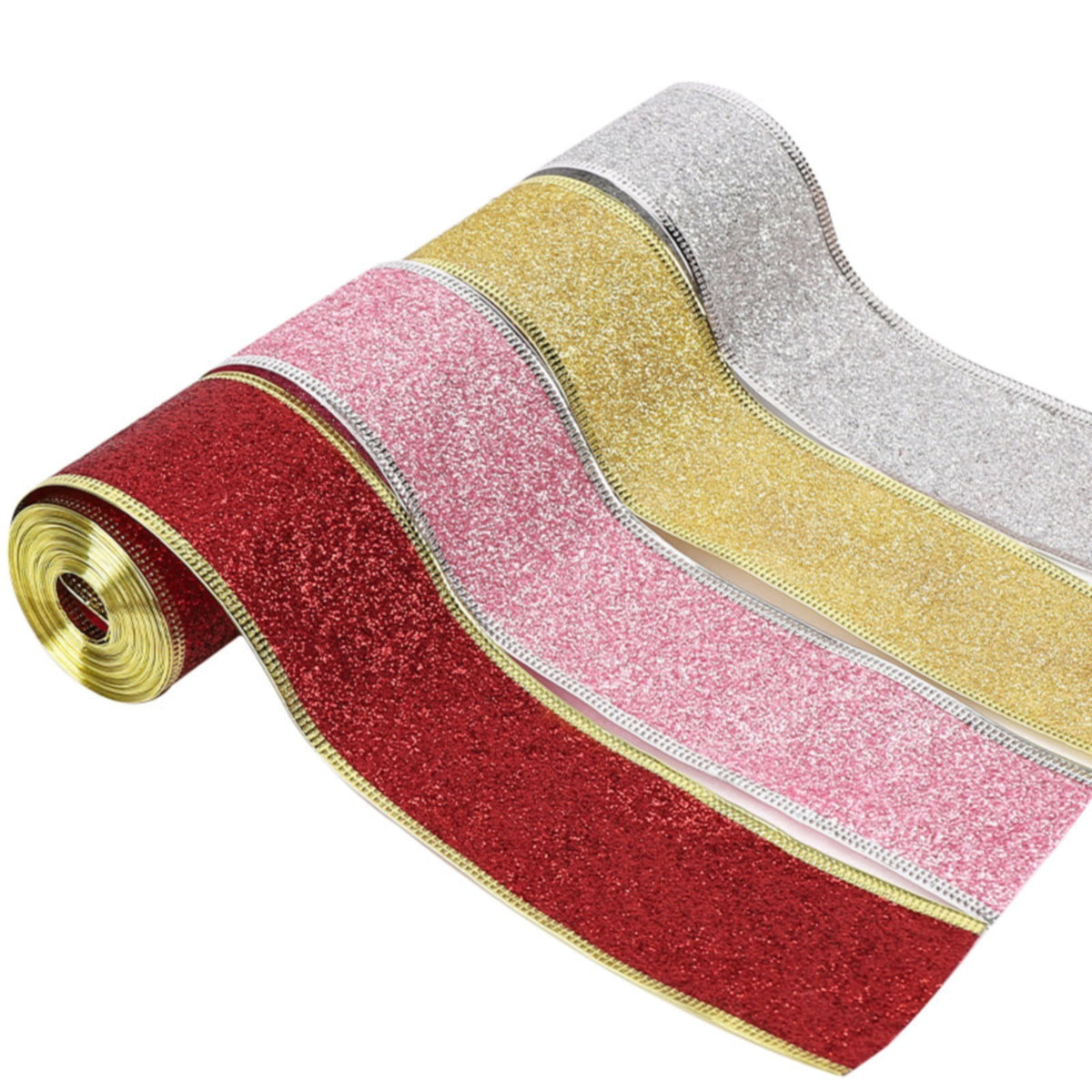 1 Roll Wired Edge Christmas Plaid Ribbon, Tartan Decorative Wrapping Ribbon for Gift Bows, Wreaths, Trees and Craft Projects, Red and Silver