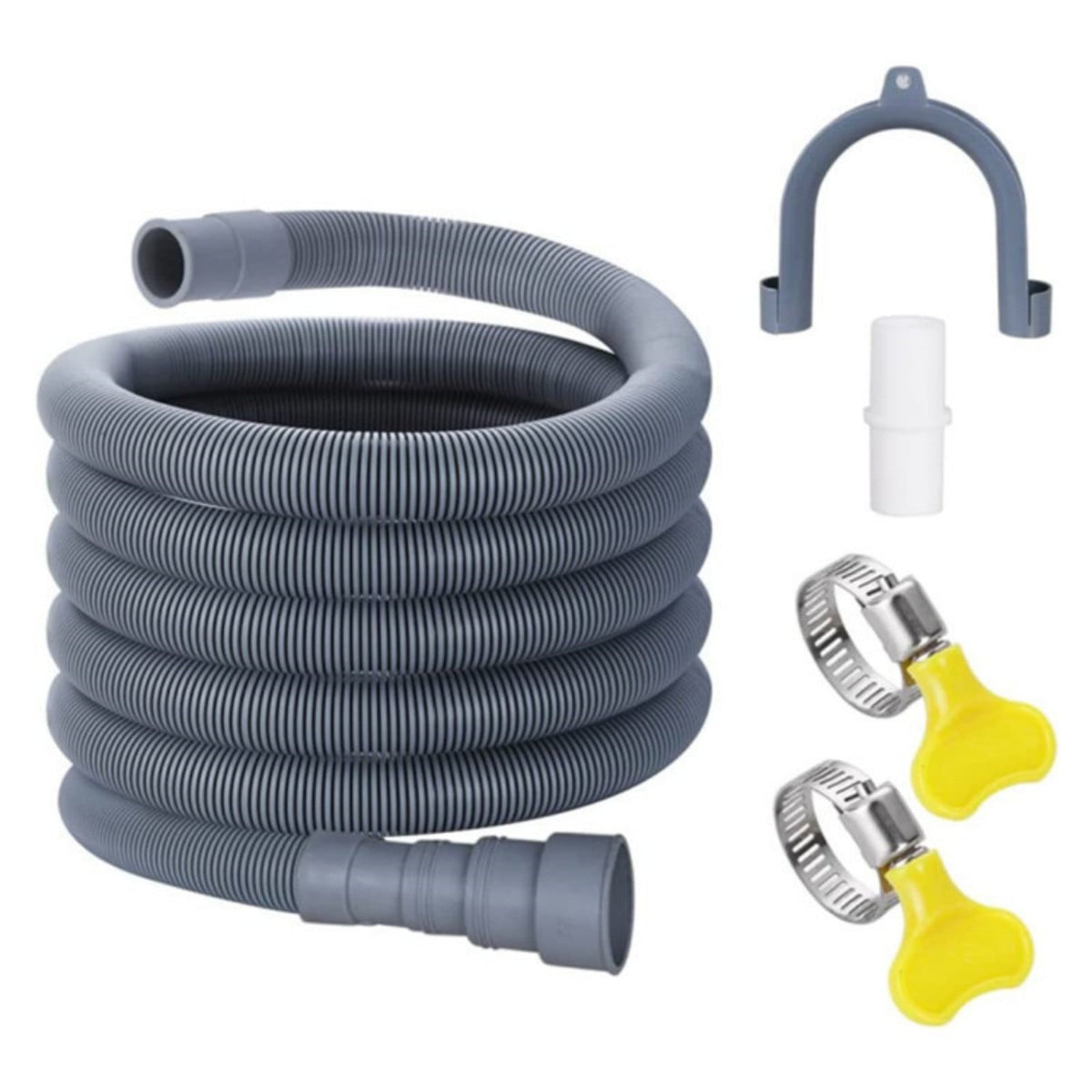 1 Set Washing Machine Drain Hose Extension Kit with U Holder Adapter and Clamps for Dishwashers and Laundry, Grey, 9.84 ft