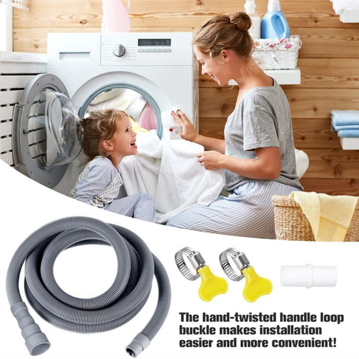 1 Set Washing Machine Drain Hose Extension Kit with U Holder Adapter and Clamps for Dishwashers and Laundry, Grey, 9.84 ft