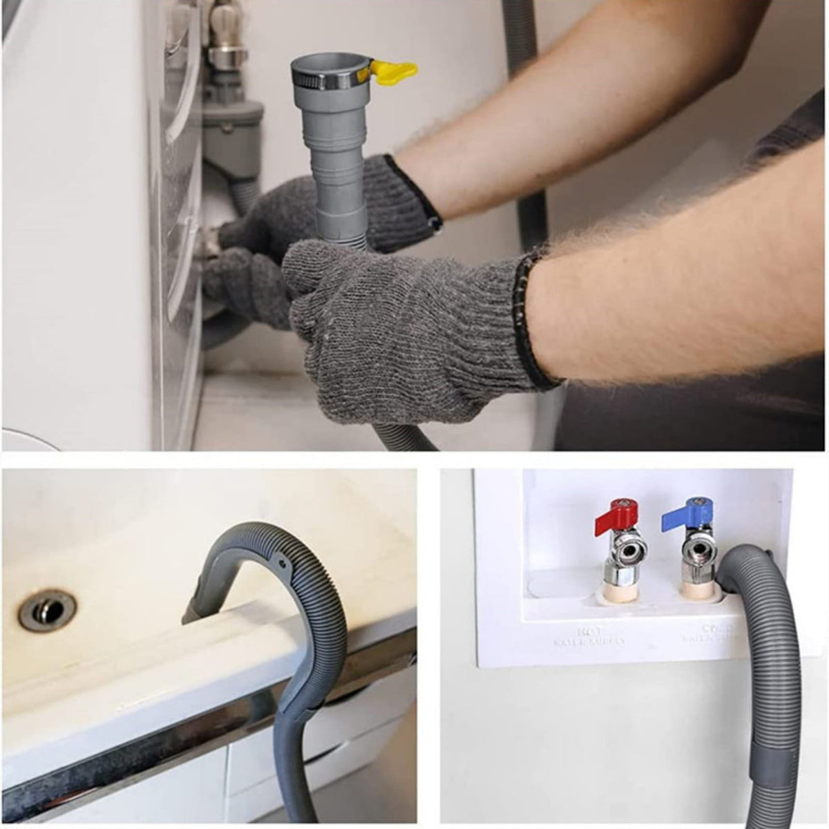 1 Set Washing Machine Drain Hose Extension Kit with U Holder Adapter and Clamps for Dishwashers and Laundry, Grey, 9.84 ft