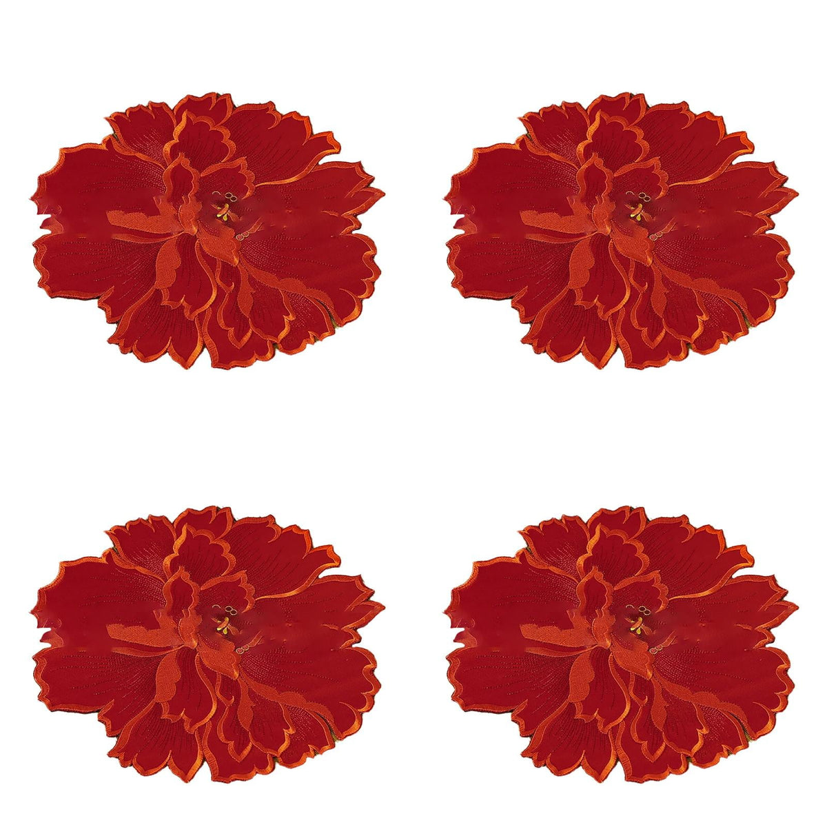 4 Pieces Flower Placemat, 3D Flower Placemats, Flower Shape Placemat, Heat-Resistant And Washable Placemat for Dining Table, Tablemats, Red