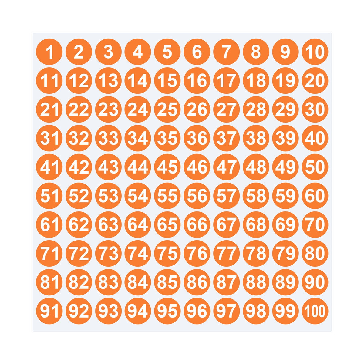 Round Number Stickers, self adhesive labels numbered 1 to 100 for mailboxes scrapbooks and crafts, Orange, 1 inch