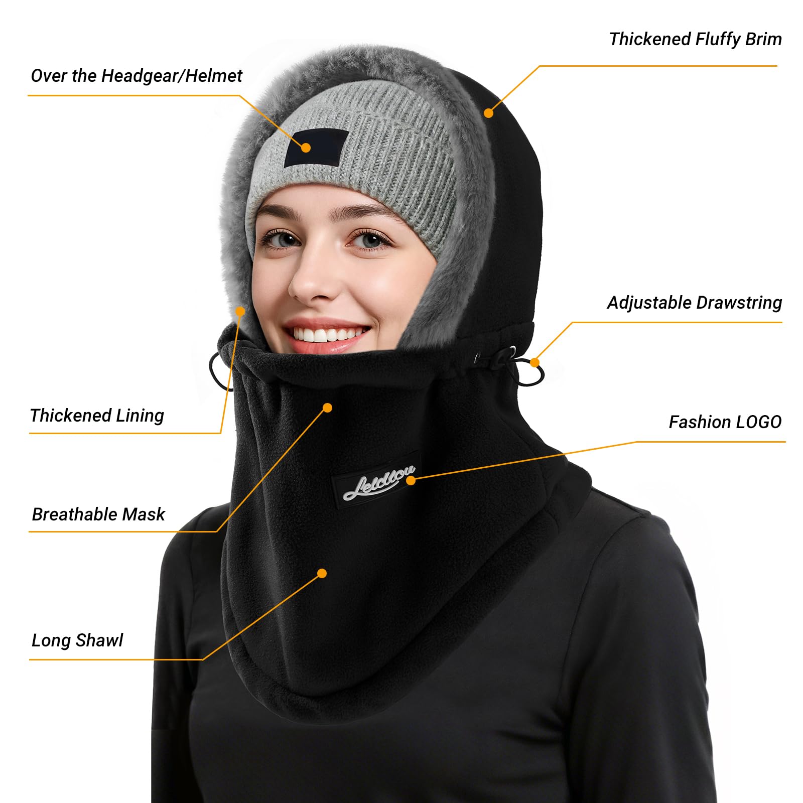 Balaclava - Ski Mask - Neck Warmer - Winter Hat - Fleece Hat - Neck Scarf - Hooded Hat - Balaclava - Windproof Hat - Thermal Hat - Women's Winter Hat - Men's Ski Mask - Warm Hat - Fleece Scarf - Face Mask - Motorcycle Hat - Black - 1 Piece