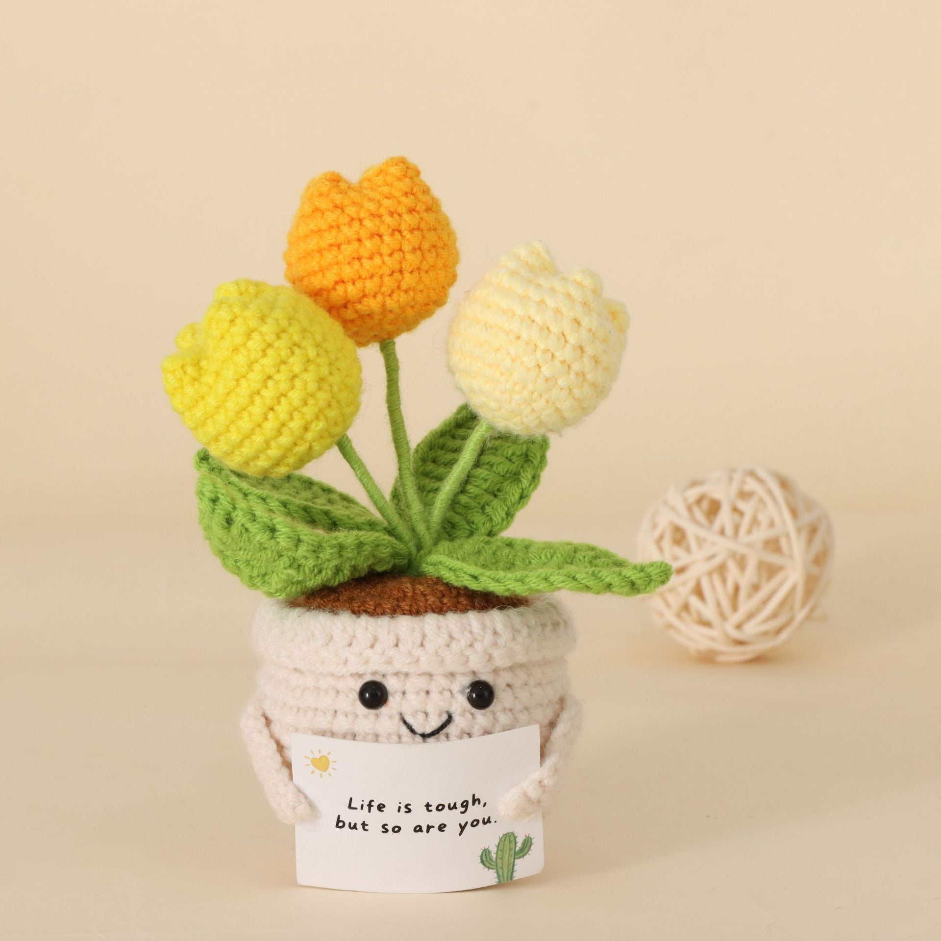 Crocheted Tulips - Artificial Flowers - Home Decor - Gift for Women - Get Well Gift - Support - Handmade - Living Room Decoration - Table Decoration - Office Accessories - Gift for Her - Pick-me-up - Fake Flowers - Excluding Card - 1 Piece