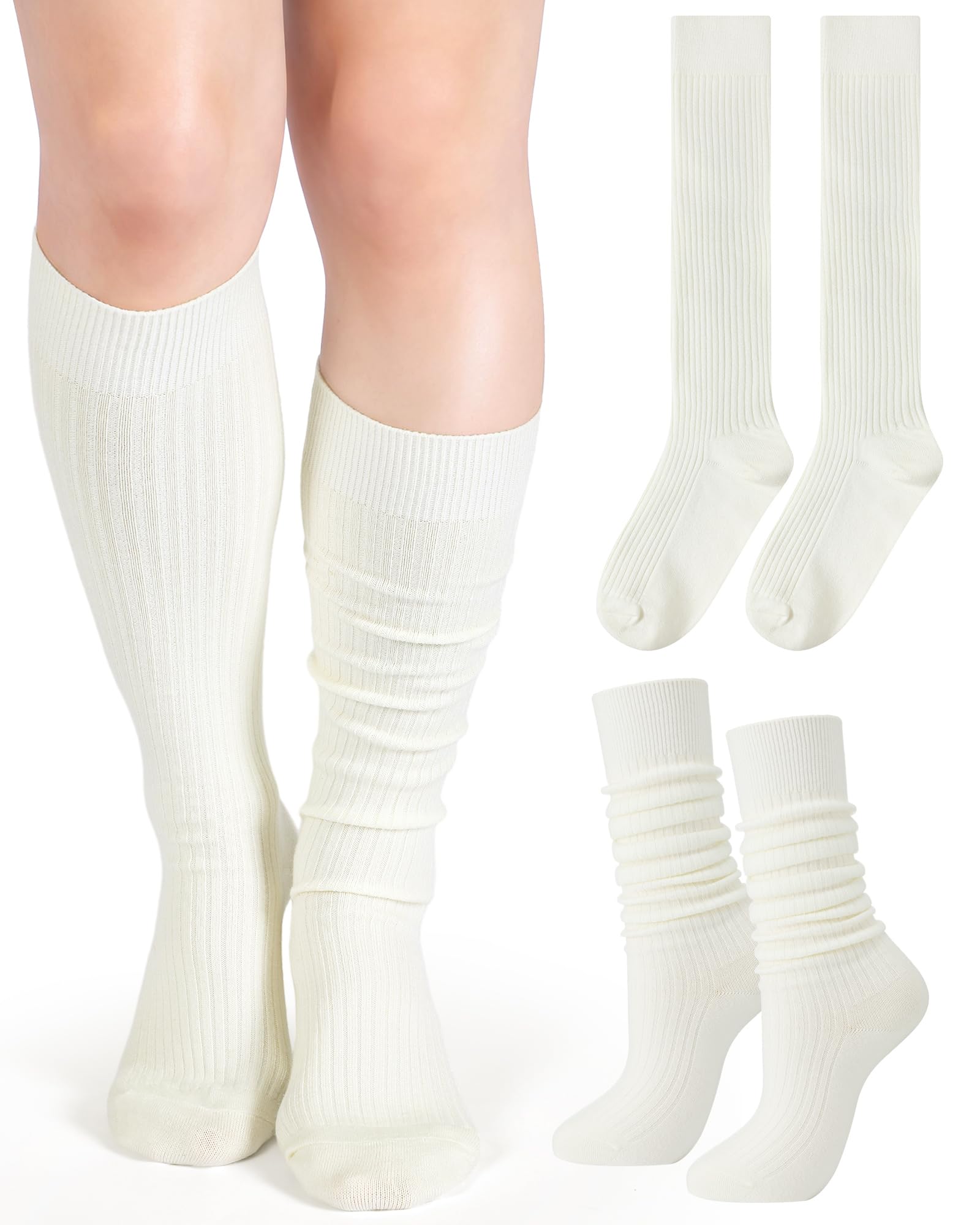 Knee Socks Women - Long Socks - Slouch Socks - Ribbed Socks - Drop-Down Socks - Winter Socks - Cotton - Leg Warmer Effect - High Socks - Warm House Socks - Women's Stockings - Ribbed Socks - Casual - Retro - Multicolor - 5 Pairs