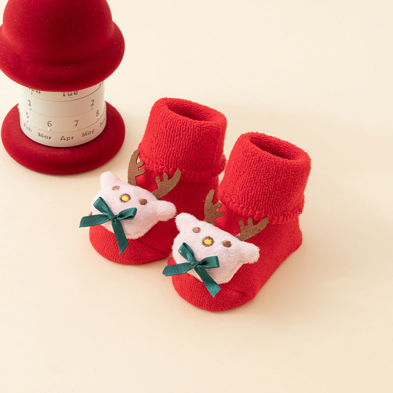Baby Christmas Socks - Non-Slip Baby Socks - Warm House Socks - First Christmas - Santa Claus - Reindeer - Christmas Tree - Christmas Boots - Winter Booties - Maternity Gift - Christmas Clothes - Cotton Socks - Non-Slip Sole - Christmas Gift - Red Mix - 6