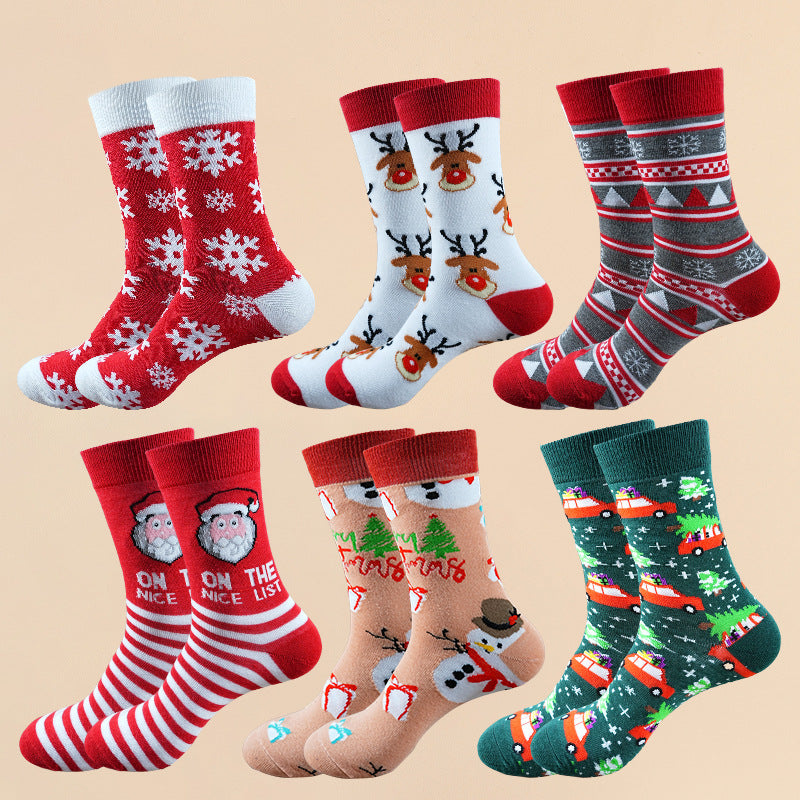 Christmas Socks - Ugly Christmas Socks - Funny Socks - Santa Claus - Reindeer - Snowman - Snowflake - Printed Socks - Christmas Gift - Women's Socks - Men's Socks - Cotton - Winter Socks - Christmas Clothing - Multicolor - 6 Pairs