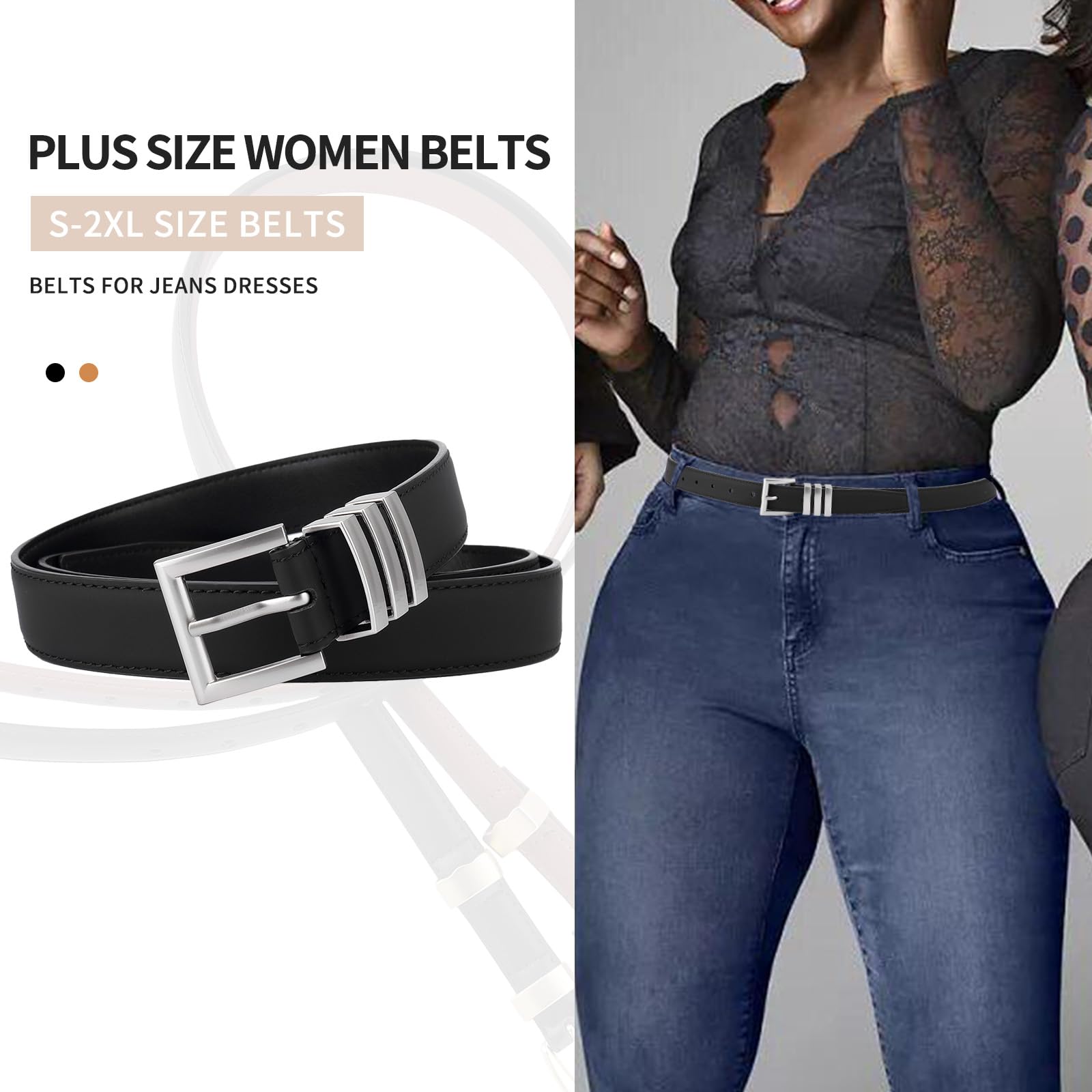 Waist Belt Women - Belts Women - Hip Belt - Jeans Belt - Belt with Buckle - Black Women's Belt - Accessories Women - Waistband - Faux Leather Belt - Casual Belt - Decorative Belt - Work Belt - Value Pack - Black - 2 Pieces