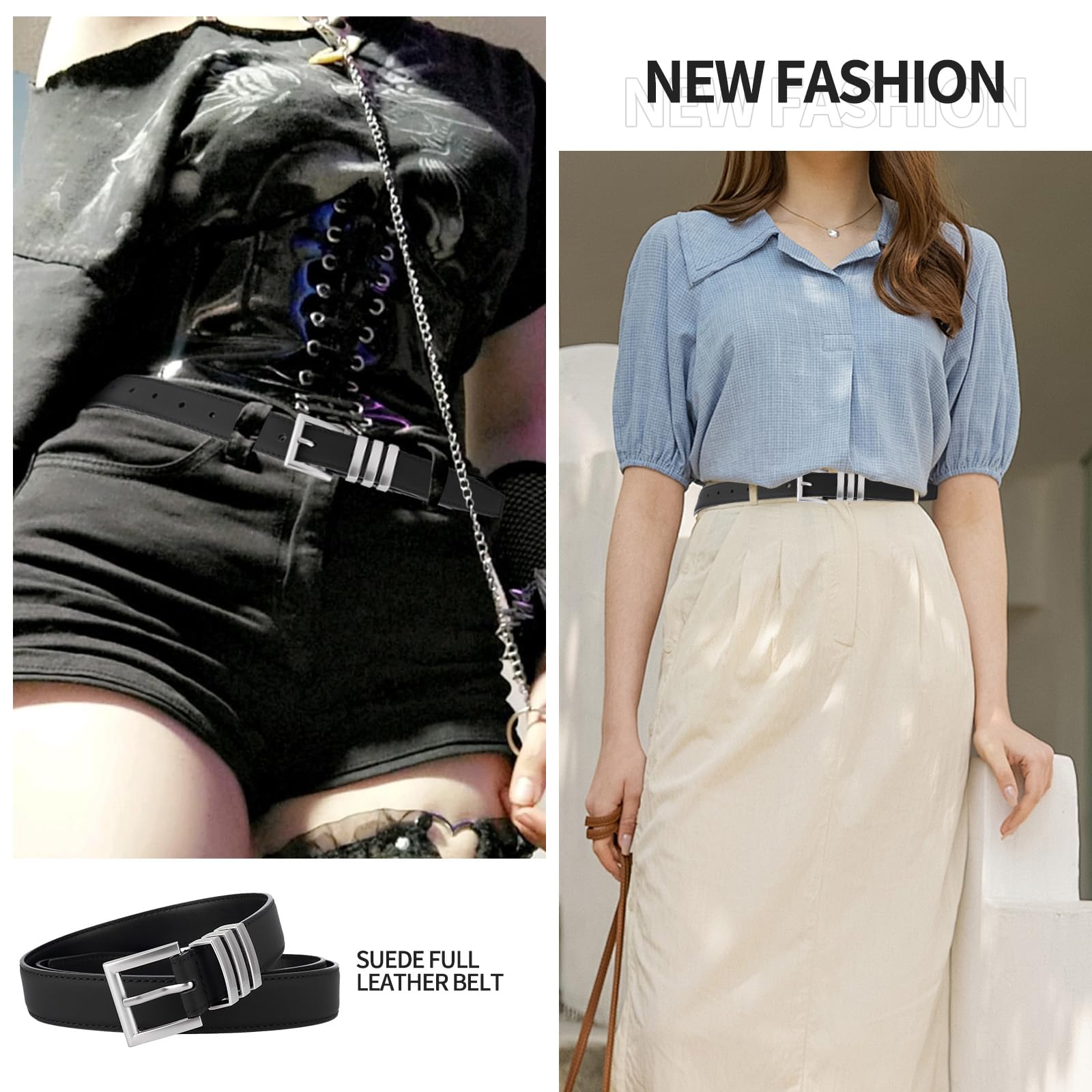 Waist Belt Women - Belts Women - Hip Belt - Jeans Belt - Belt with Buckle - Black Women's Belt - Accessories Women - Waistband - Faux Leather Belt - Casual Belt - Decorative Belt - Work Belt - Value Pack - Black - 2 Pieces