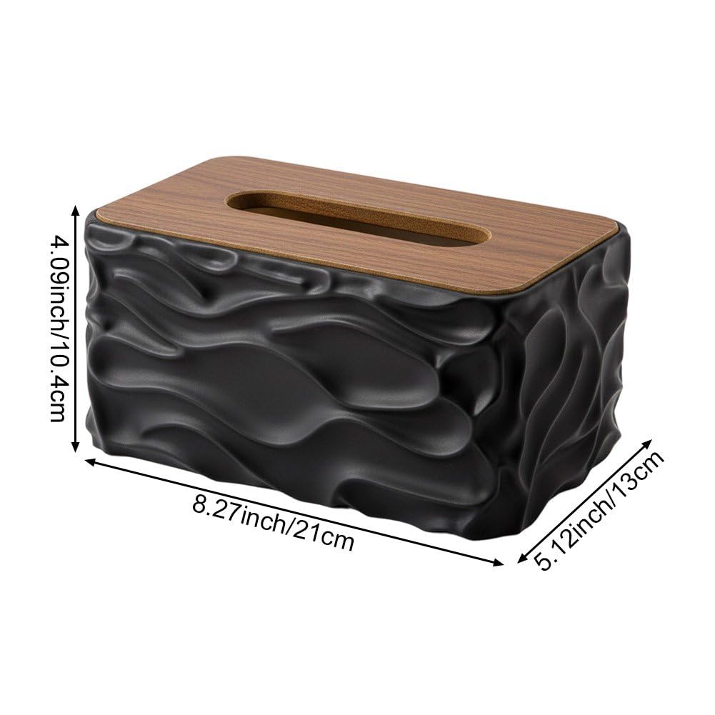 Tissue Box - Tissue Box - Handkerchief Box - Tissue Holder - Napkin Holder - Baby Wipes Box - Tissue Dispenser - Storage Box - Bathroom Accessories - Desk Organizer - Living Room Decoration - Bedroom Interior - Modern Design - Black with Wood - 1 Piece