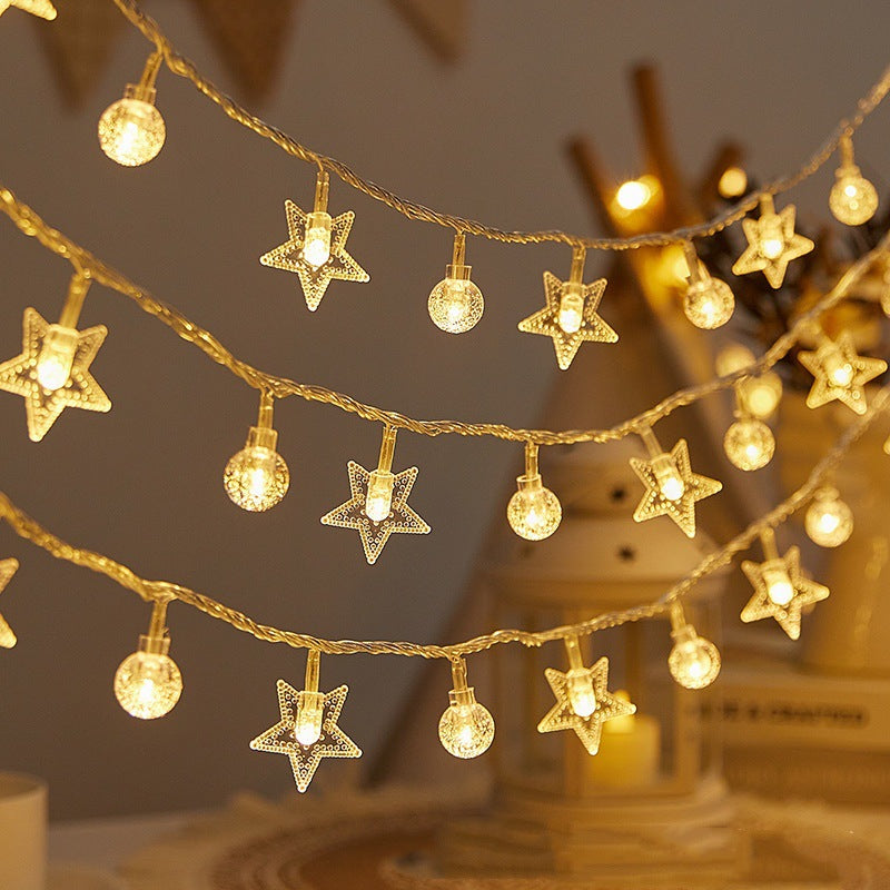1 Piece LED Star and Bulb Fairy Lights for Indoor Christmas Decor, Battery-Powered Warm White String Lighting, 3 m, 20 Lights