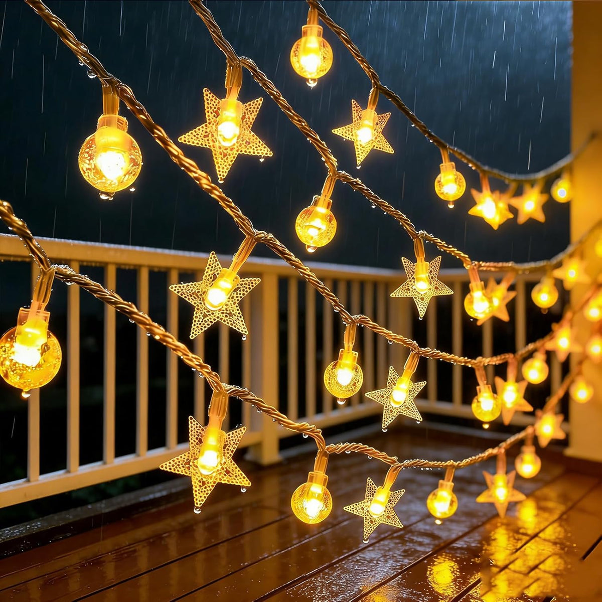 1 Piece LED Star and Bulb Fairy Lights for Indoor Christmas Decor, Battery-Powered Warm White String Lighting, 3 m, 20 Lights