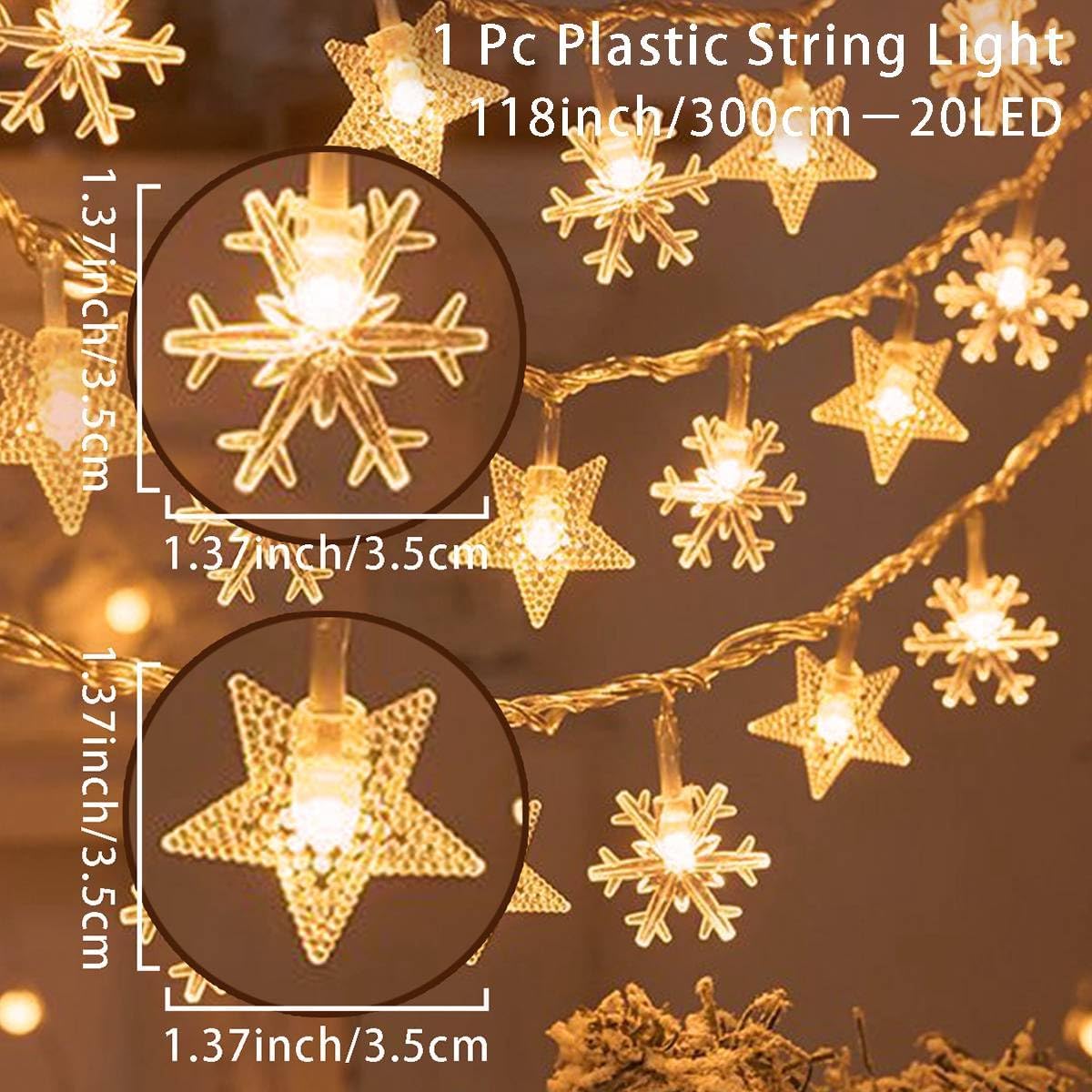 1 Piece LED Star and Snowflake Fairy Lights for Indoor Christmas Decor, Warm White String Lighting for Windows and Bedrooms