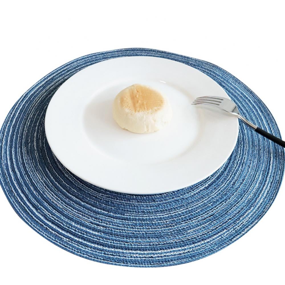 Round Placemats Set of 4, Cotton Woven Placemat Heat-Resistant Non-Slip Washable Table Mats for Dining Table 14 Inch Blue