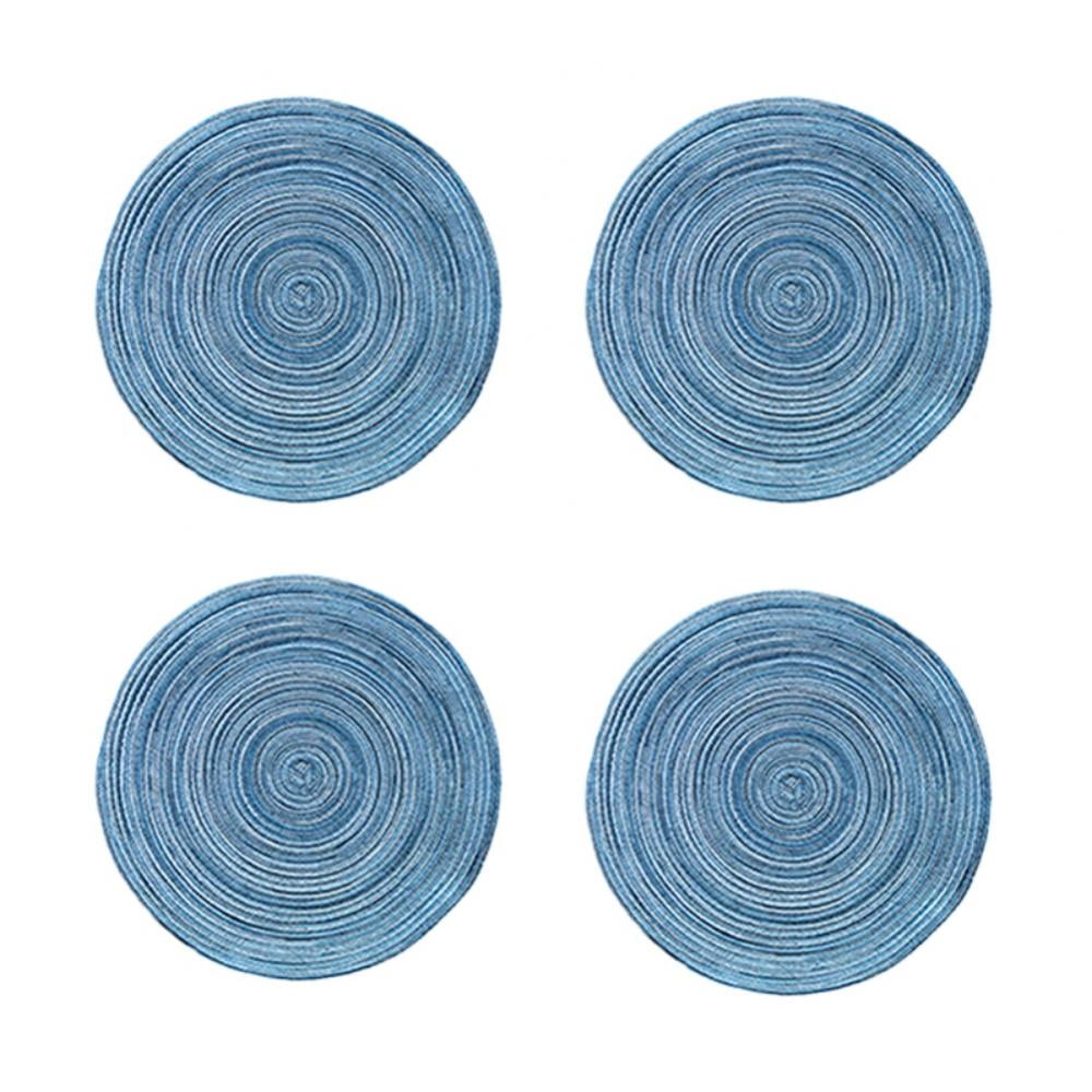Round Placemats Set of 4, Cotton Woven Placemat Heat-Resistant Non-Slip Washable Table Mats for Dining Table 14 Inch Blue