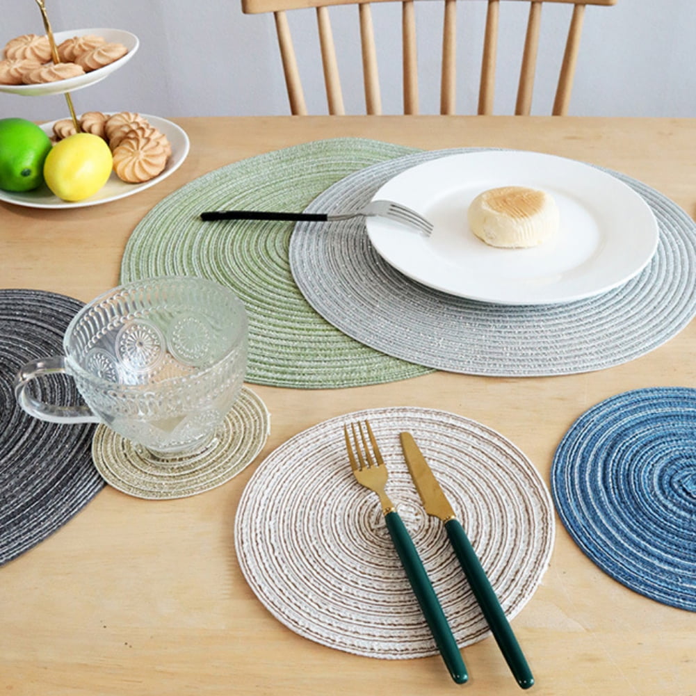 Round Placemats Set of 4, Cotton Woven Placemat Heat-Resistant Non-Slip Washable Table Mats for Dining Table 14 Inch Blue