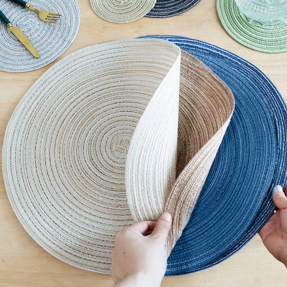 Round Placemats Set of 4, Cotton Woven Placemat Heat-Resistant Non-Slip Washable Table Mats for Dining Table 14 Inch Blue
