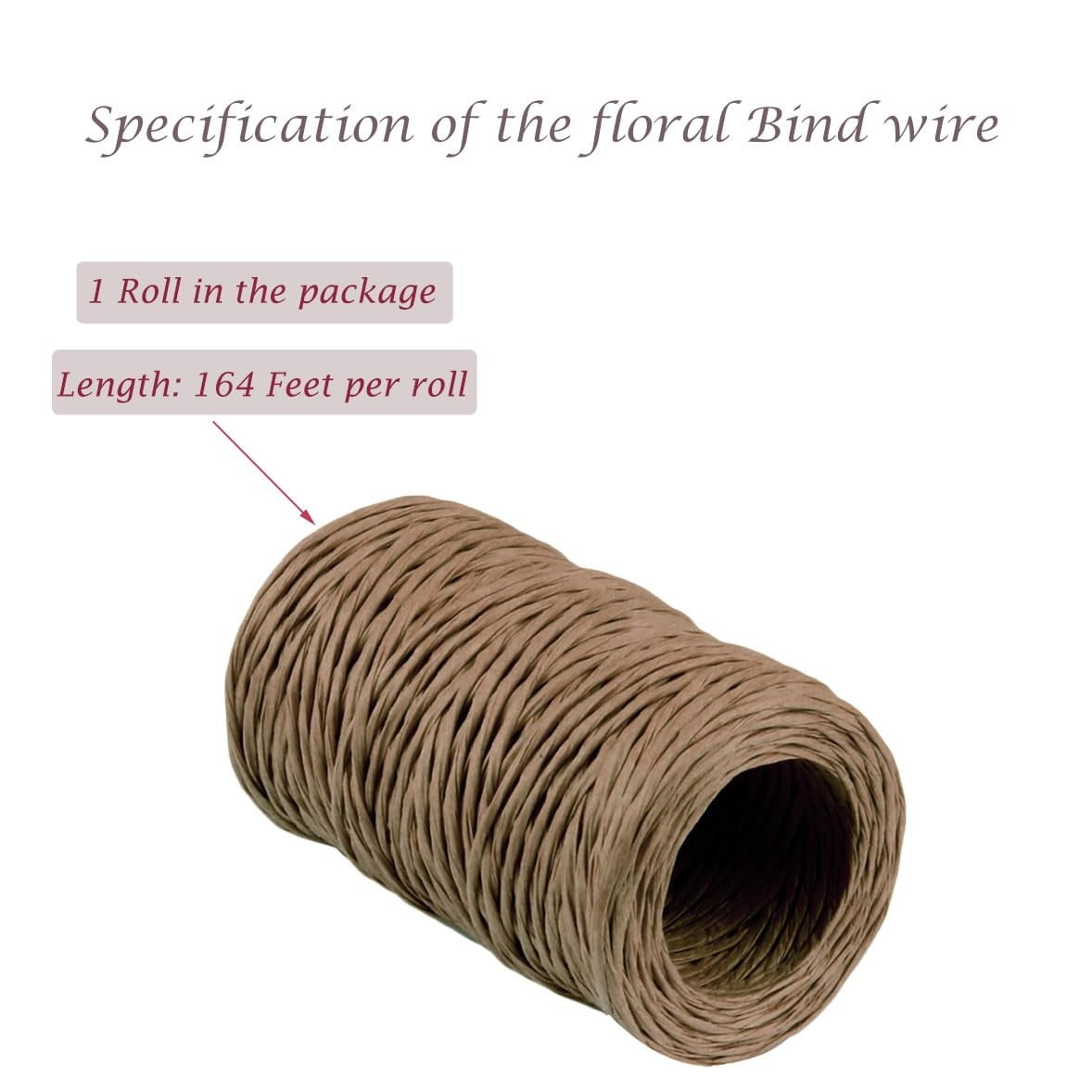 1Roll Floral Vine Bind Wire,164FT Portable Bind Wire Twine for Wreath,Brown Floral Wrapping Supplies for Art Craft Projects Brown
