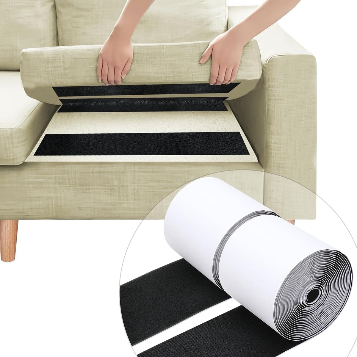 Nylon Heavy Duty Tape Strips,3.9x78.7In Portable Black Adhesive Tape for Couch,1Pack Double Sided Rolls for Patio Cushions
