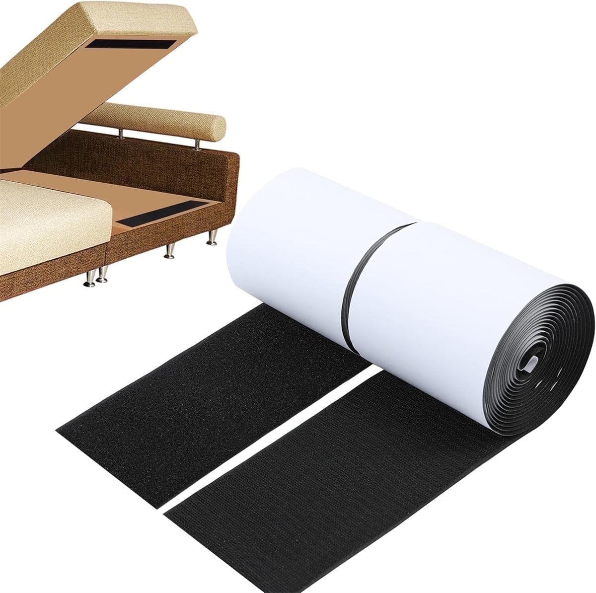 Heavy Duty Hook and Loop Tape Adhesive,4'×6.5 Feet Double Sided Hook Loop Rolls,Couch Cushion Grip,Sticky Straps,Wall Hanging Strips,Keep Couch Cushions from Sliding or Blowing