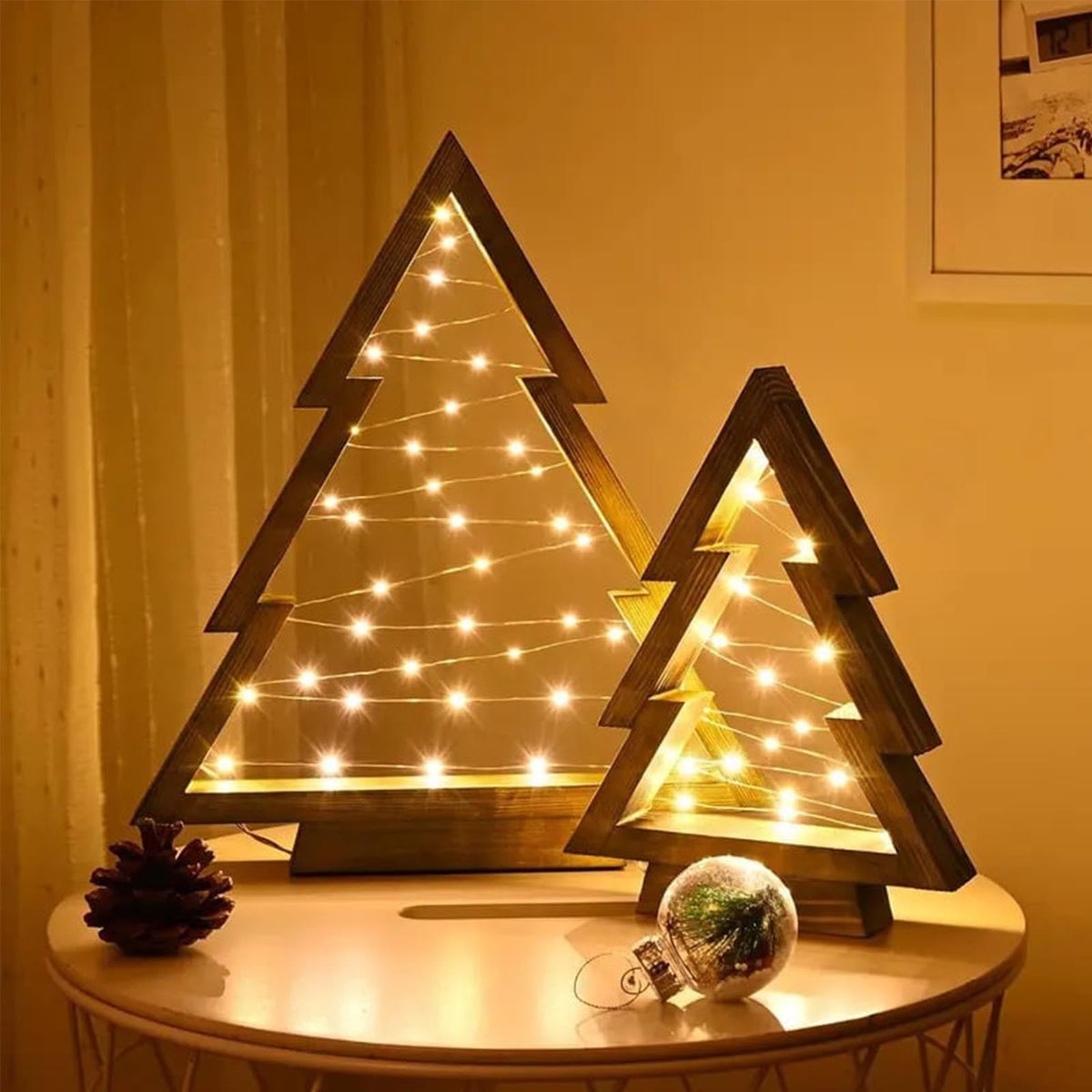 2Pcs Wood Christmas Tabletop with Lights, Christmas Tree Table Centerpiece, Xmas Tree Modern Farmhouse Sign Decorations, Christmas Desktop Decoration Night Light, for Fireplace Mantle Office Dining Multicolor