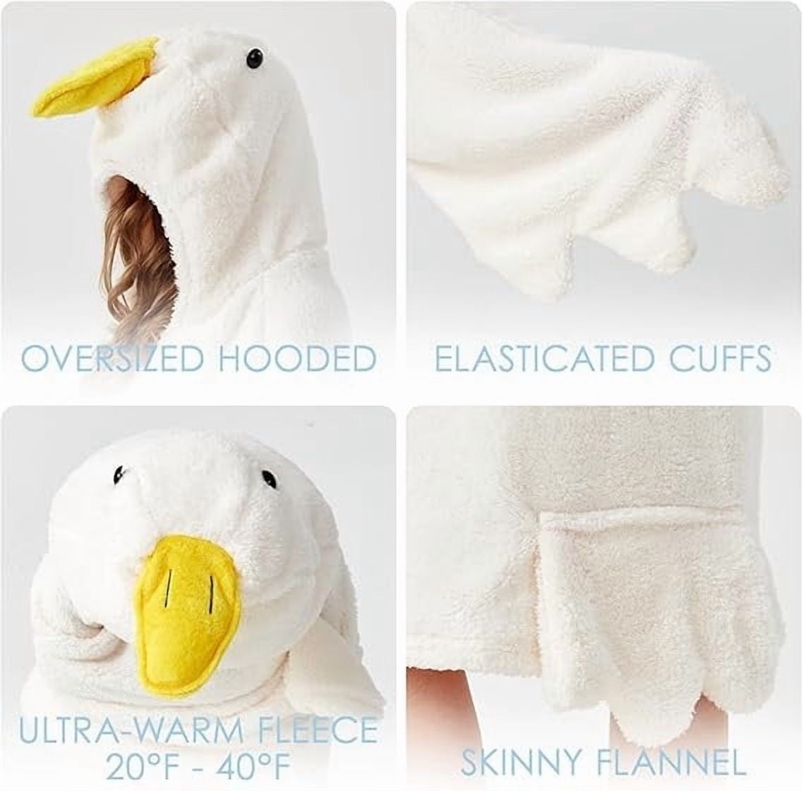 Goose Blanket Hoodie Onesie, Large Warm Wearable Flannel Blankets with Sleeves and Gooses Feet Slippers, for Festival Home Party Holiday Indoor XXL White