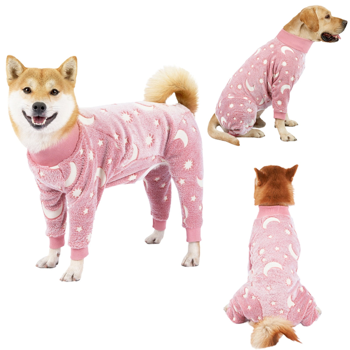 Turtleneck Dog Clothes Pajamas,Autumn Winter Dog Jumpsuit Coat,Winter Soft Warm Flannel Pajamas Jumpsuit for Medium Large Dog L Pink