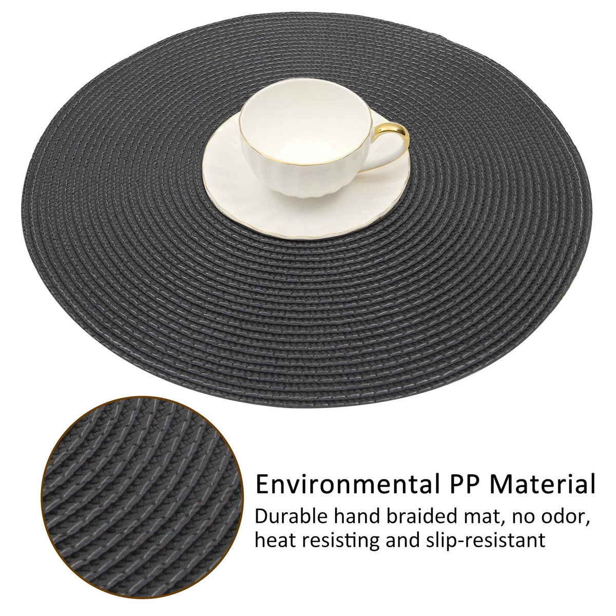 Braided Placemats for Dining Table Set of 6 - Round 15 inch Woven Heat Resistant Non-Slip Kitchen Table Mats, Red Black