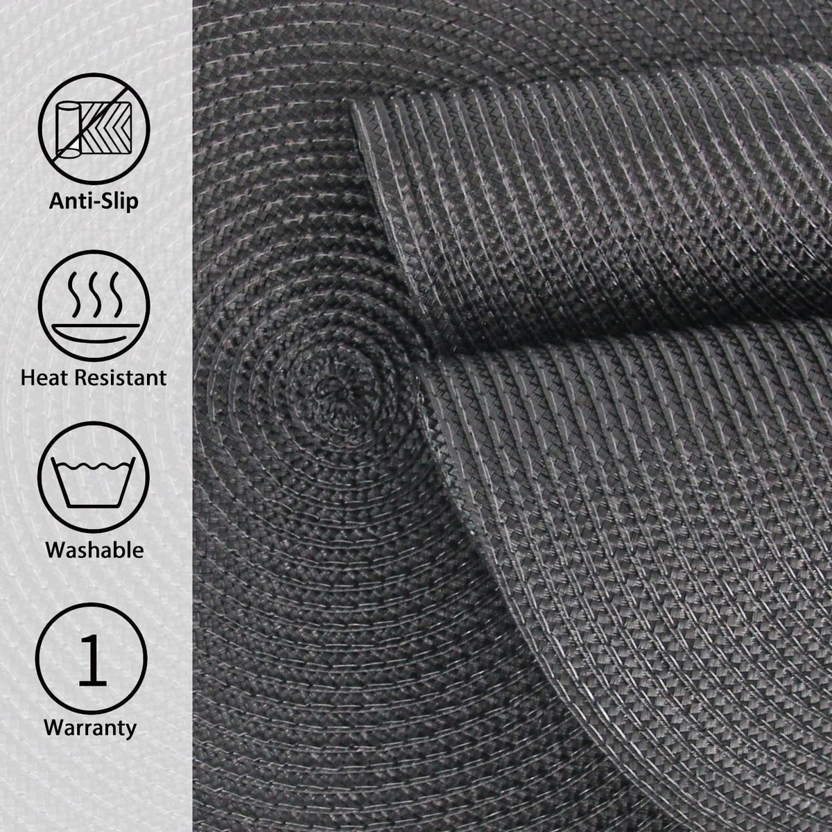 Braided Placemats for Dining Table Set of 6 - Round 15 inch Woven Heat Resistant Non-Slip Kitchen Table Mats, Red Black