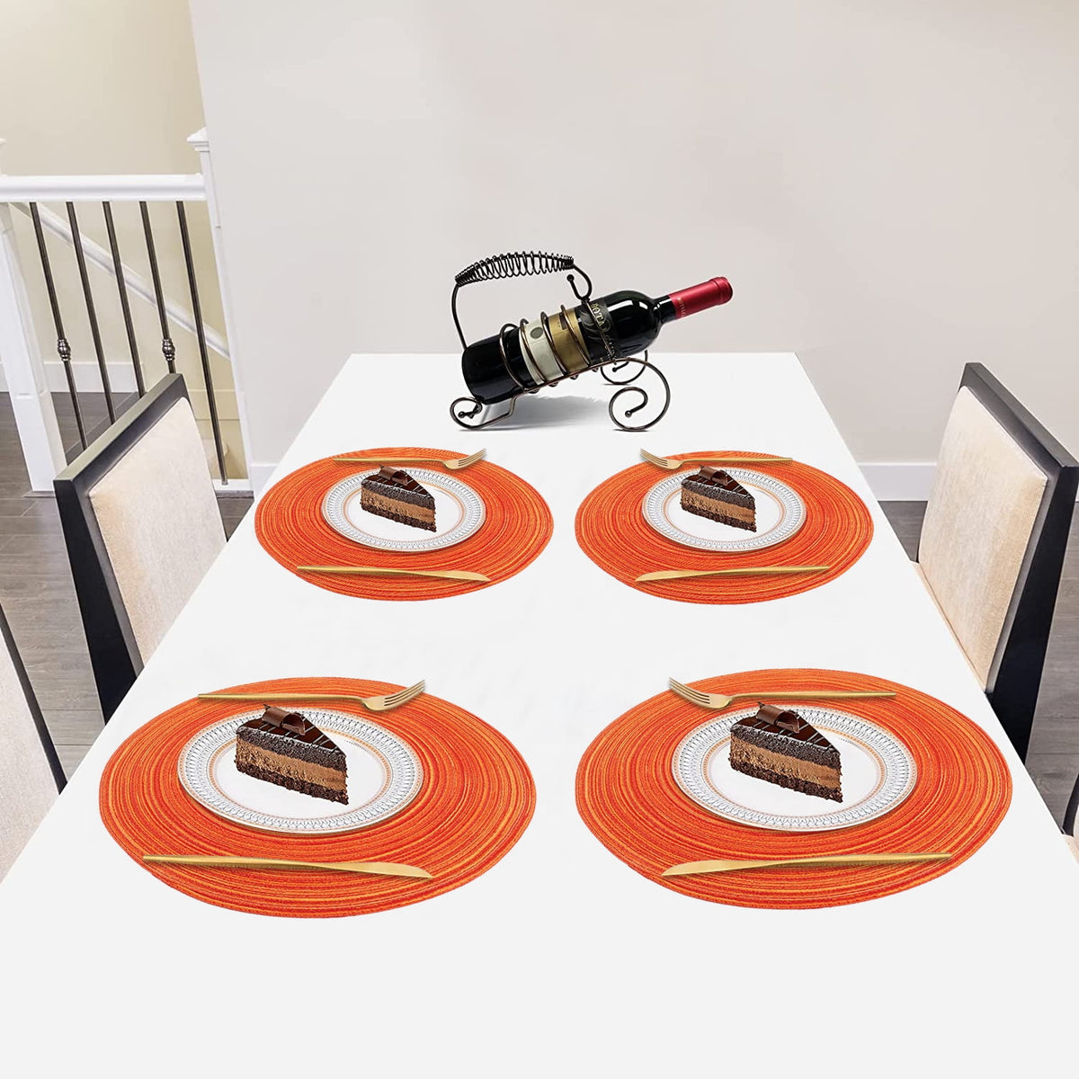 Braided Placemats for Dining Table Set of 6 - Round 15 inch Woven Heat Resistant Non-Slip Kitchen Table Mats Red