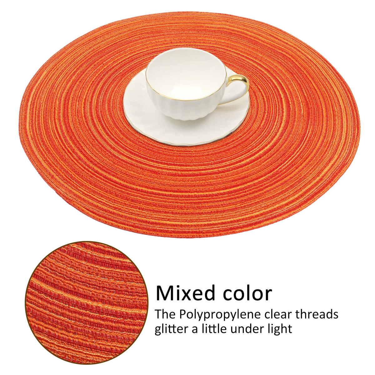 Braided Placemats for Dining Table Set of 6 - Round 15 inch Woven Heat Resistant Non-Slip Kitchen Table Mats Red