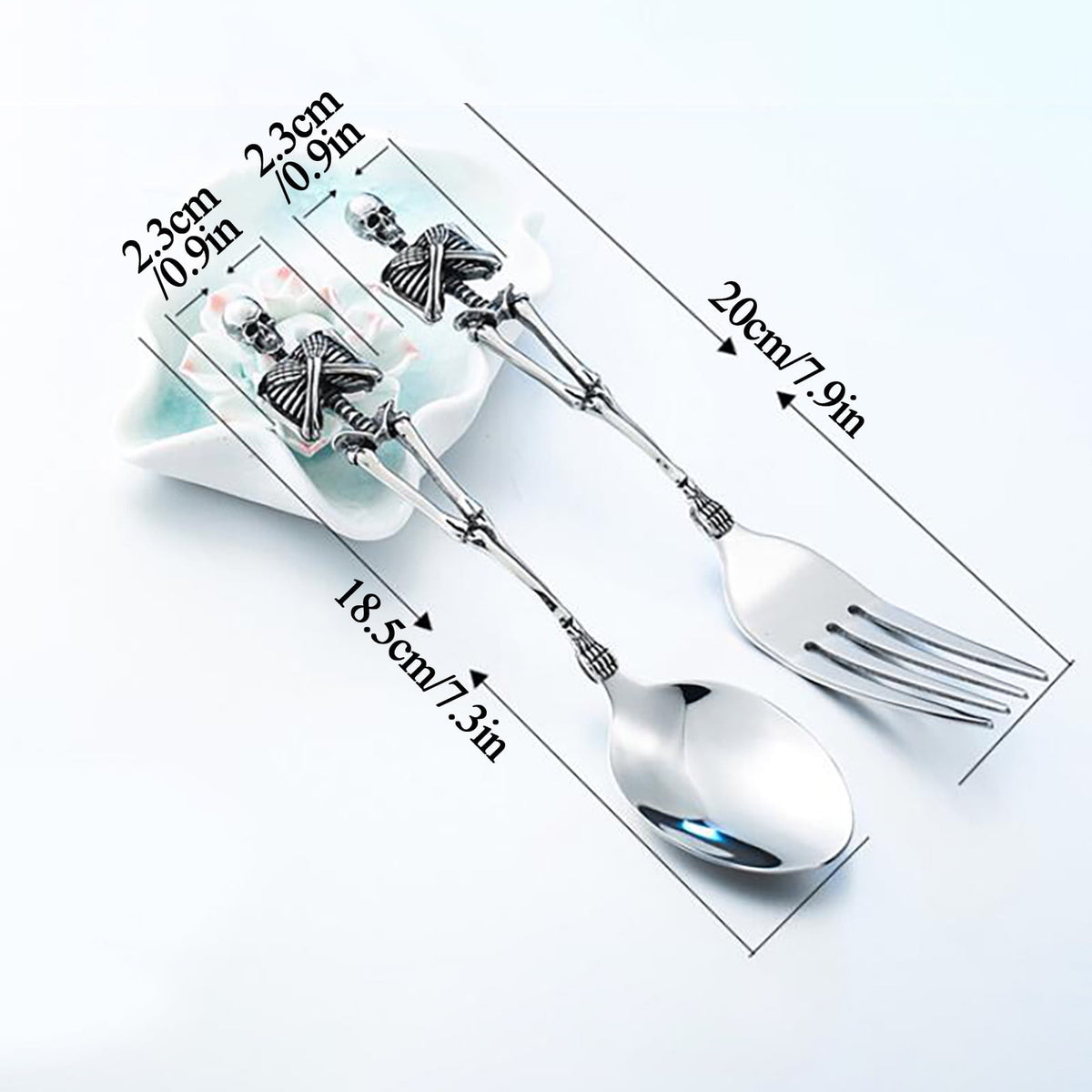 Stainless Steel Skeleton Skull Spoon and Fork Flatware Tableware Gifts for Halloween Easter and Christmas (Spoon) A