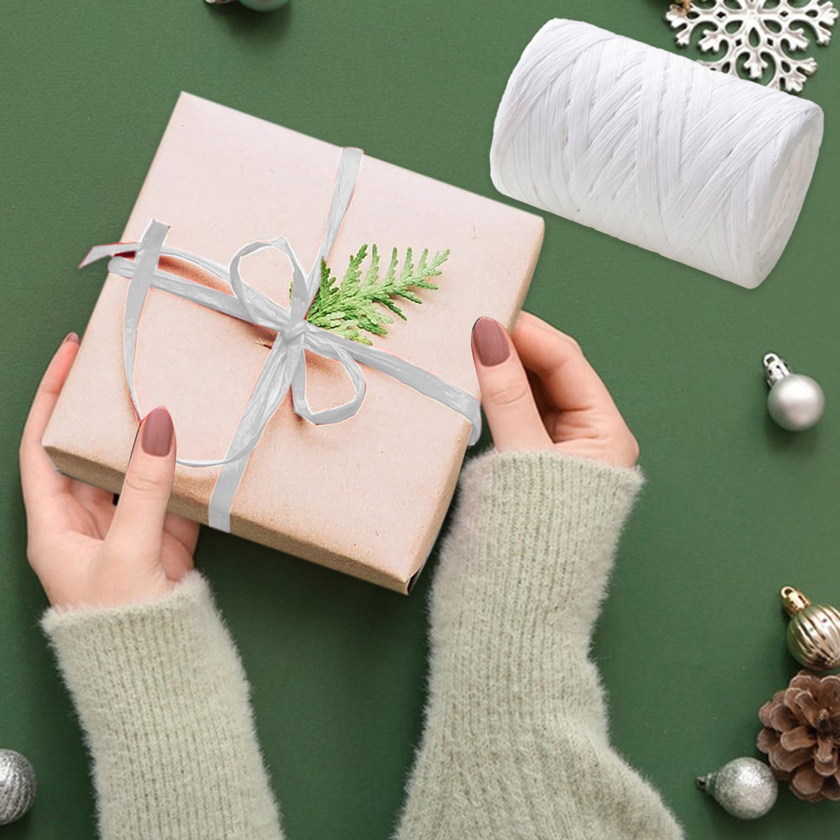 Raffia Ribbon, Christmas Gift Wrapping Raffia Paper String Ribbon Packing Paper Twine for Craft DIY Supply Christmas, 328ft White