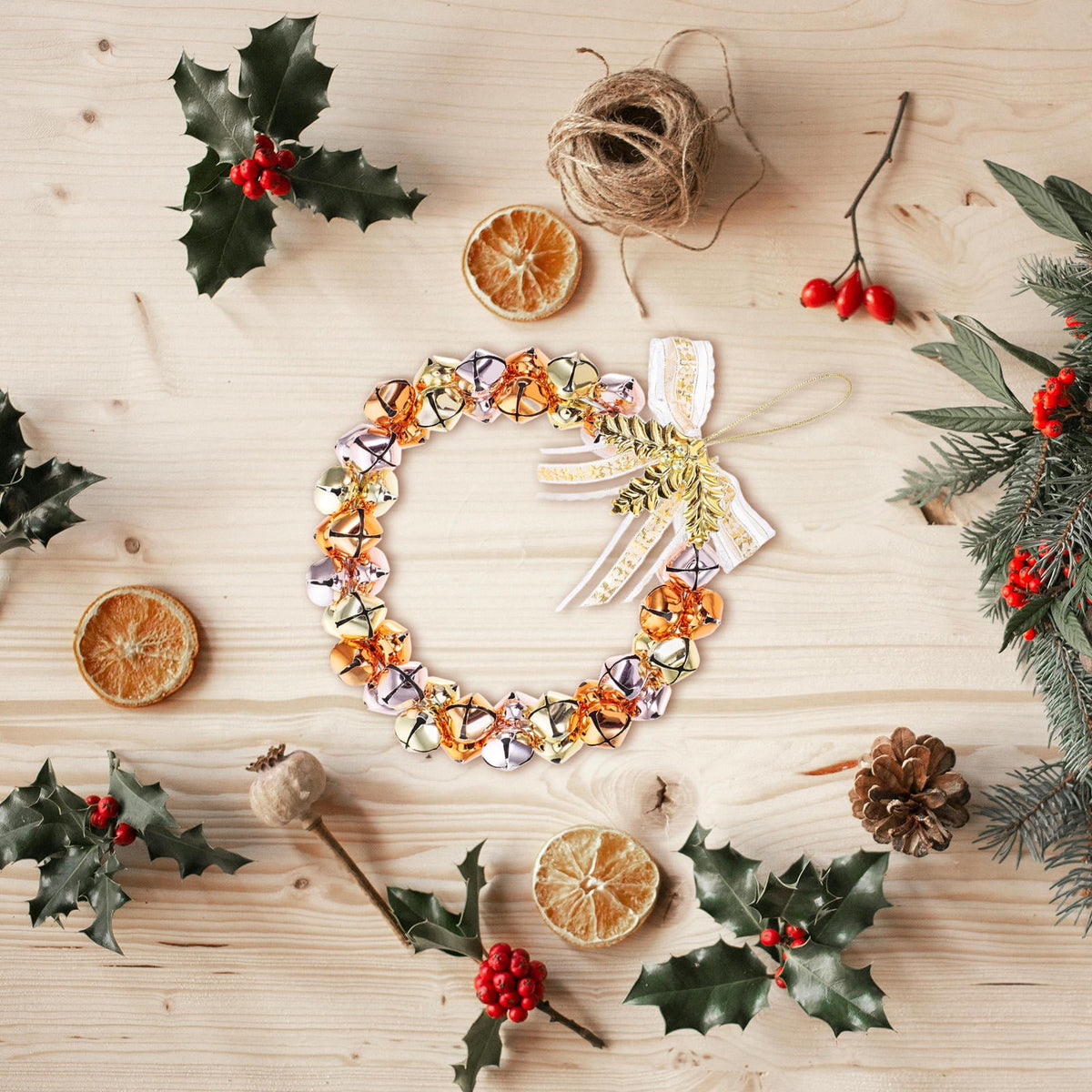 Golden Christmas Bell Wreath with Bells for Decoration Iron Material Adds Festive Touch
