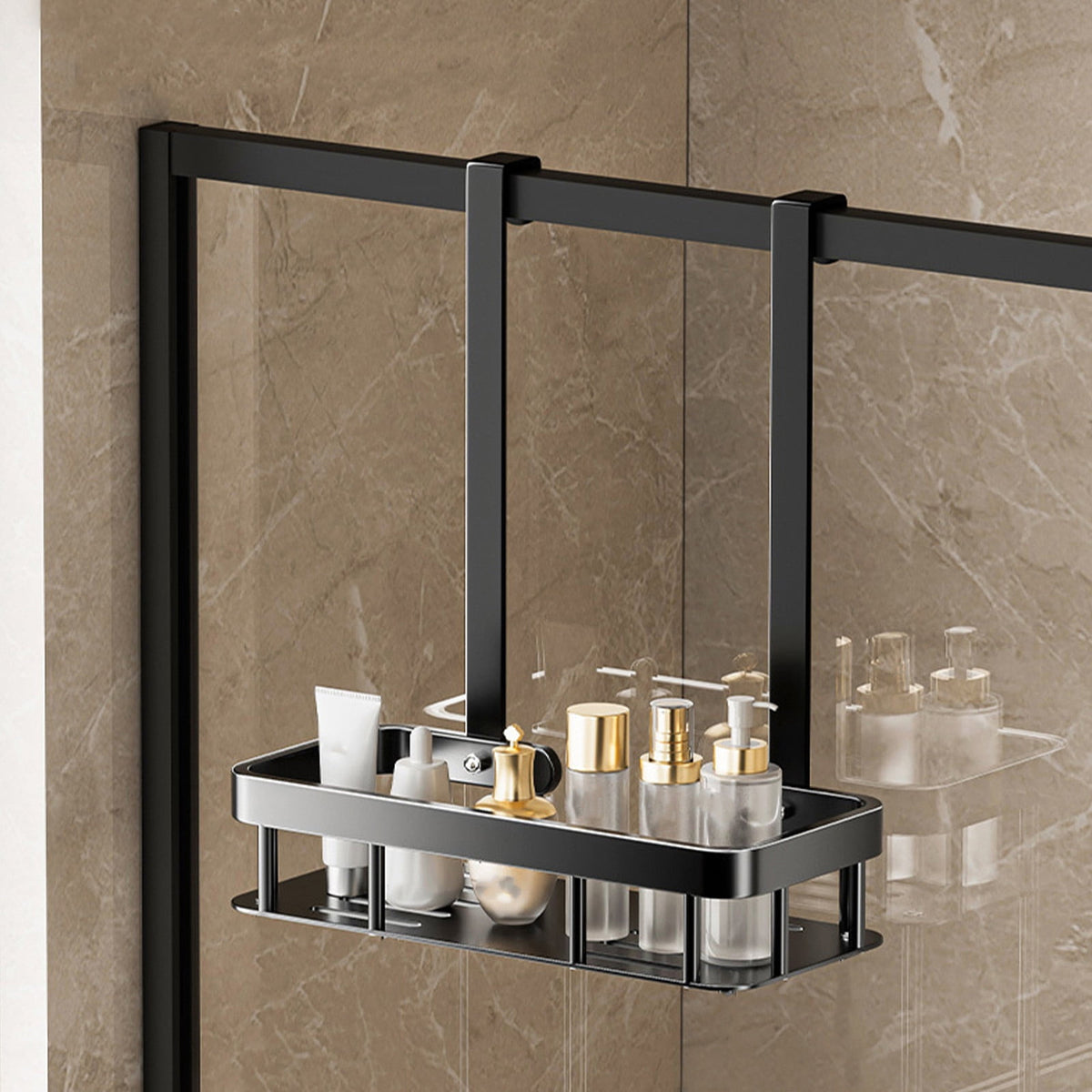 1-Tier Over-the-Door Hanging Shower Caddy - Large Capacity Rust-Proof Bath Organizer, No Drilling Sturdy Shower Shelf & Basket Storage Rack for Bathroom, Space-Saving Design 1-Tier Black
