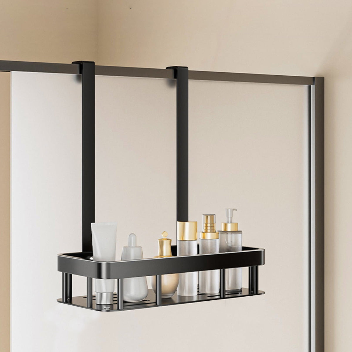 1-Tier Over-the-Door Hanging Shower Caddy - Large Capacity Rust-Proof Bath Organizer, No Drilling Sturdy Shower Shelf & Basket Storage Rack for Bathroom, Space-Saving Design 1-Tier Black