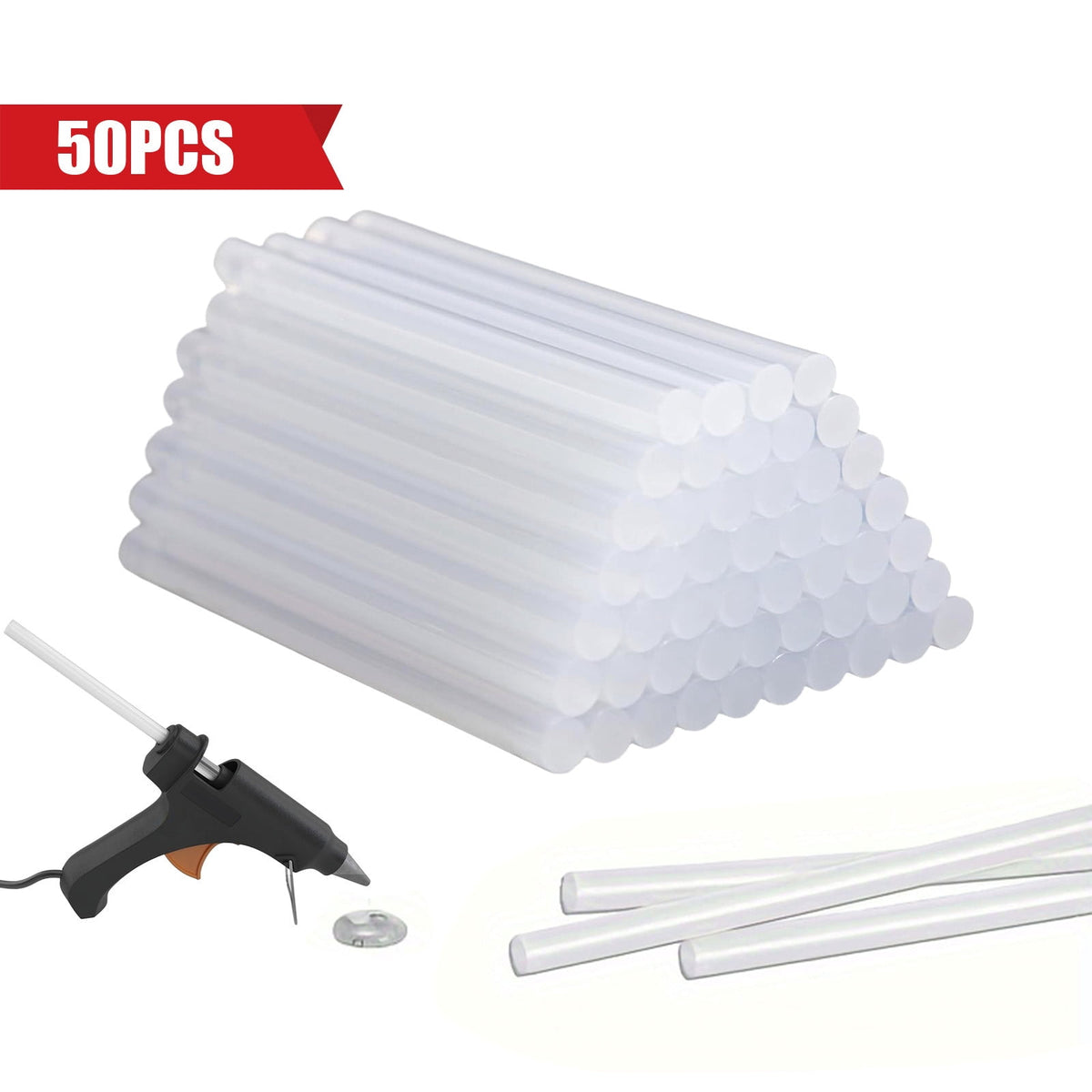 50-Pack Clear Mini Hot Glue Sticks - Quick-Bonding Multi-Surface Adhesive for Metal, Wood, Glass, DIY Art, Crafts & Home Repairs, Compatible with Low/High-Temperature Glue Guns 50 pc Clear