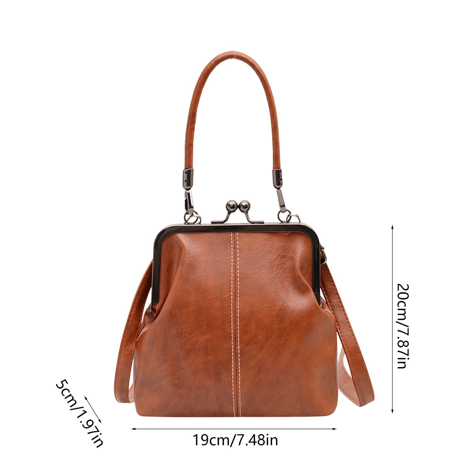 Darzheoy Retro Handbag for Women - Leather Shoulder Bag Evening Clutch Crossbody Purse with Kiss Lock Brown