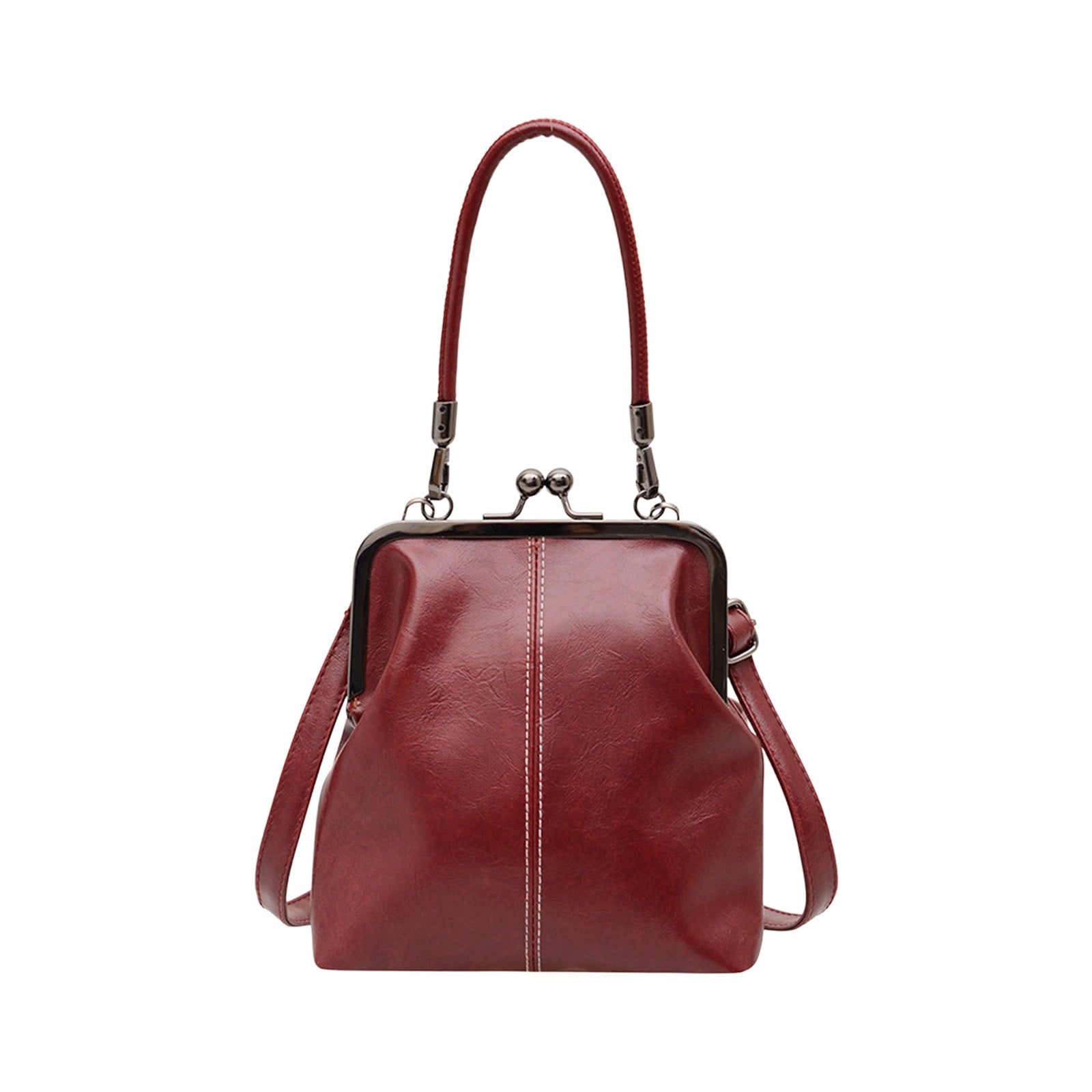 Darzheoy Retro Handbag for Women - Leather Shoulder Bag Evening Clutch Crossbody Purse with Kiss Lock Burgundy