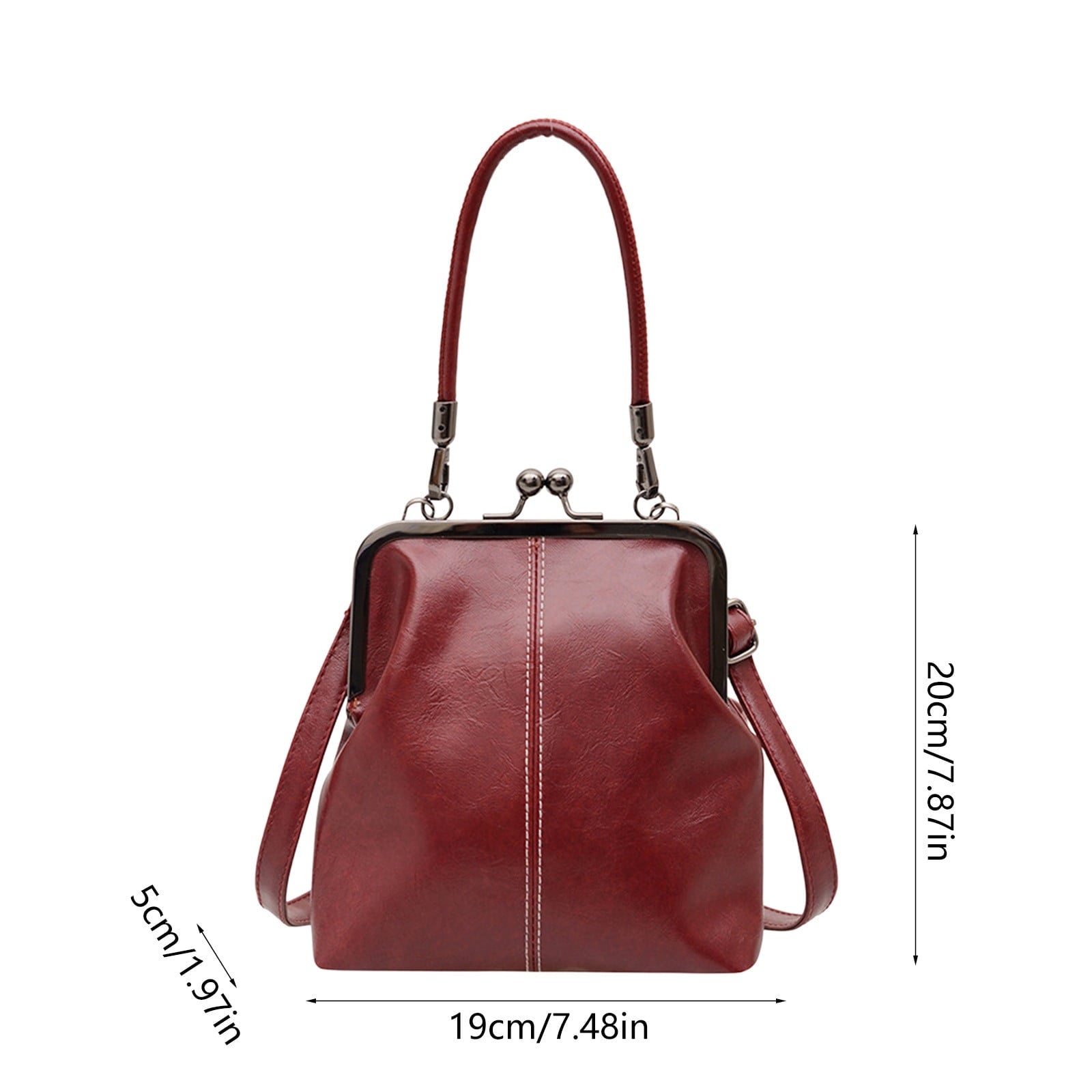 Darzheoy Retro Handbag for Women - Leather Shoulder Bag Evening Clutch Crossbody Purse with Kiss Lock Burgundy